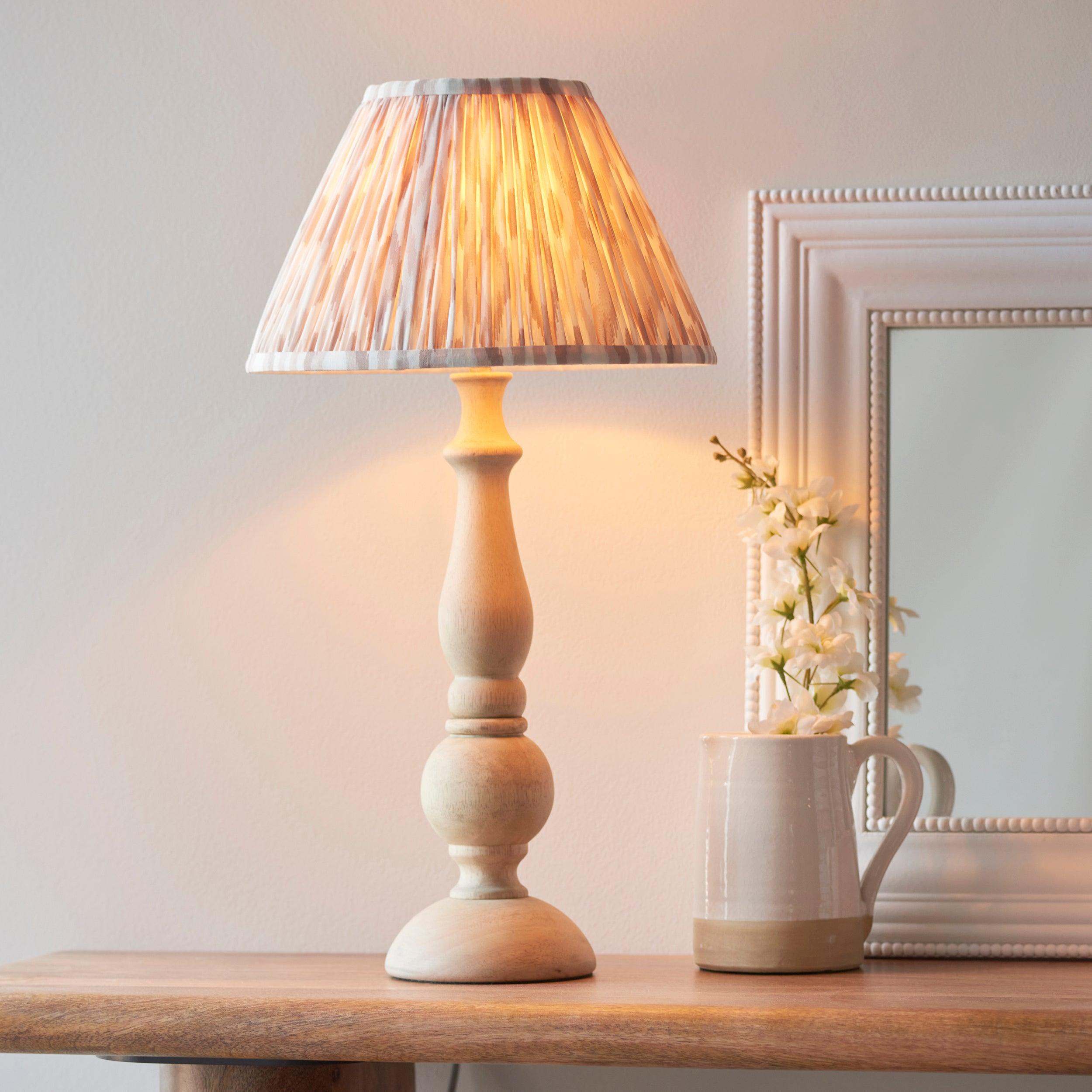 Hidcote Wooden Table Lamp & Ikat 30cm Neutral Shade