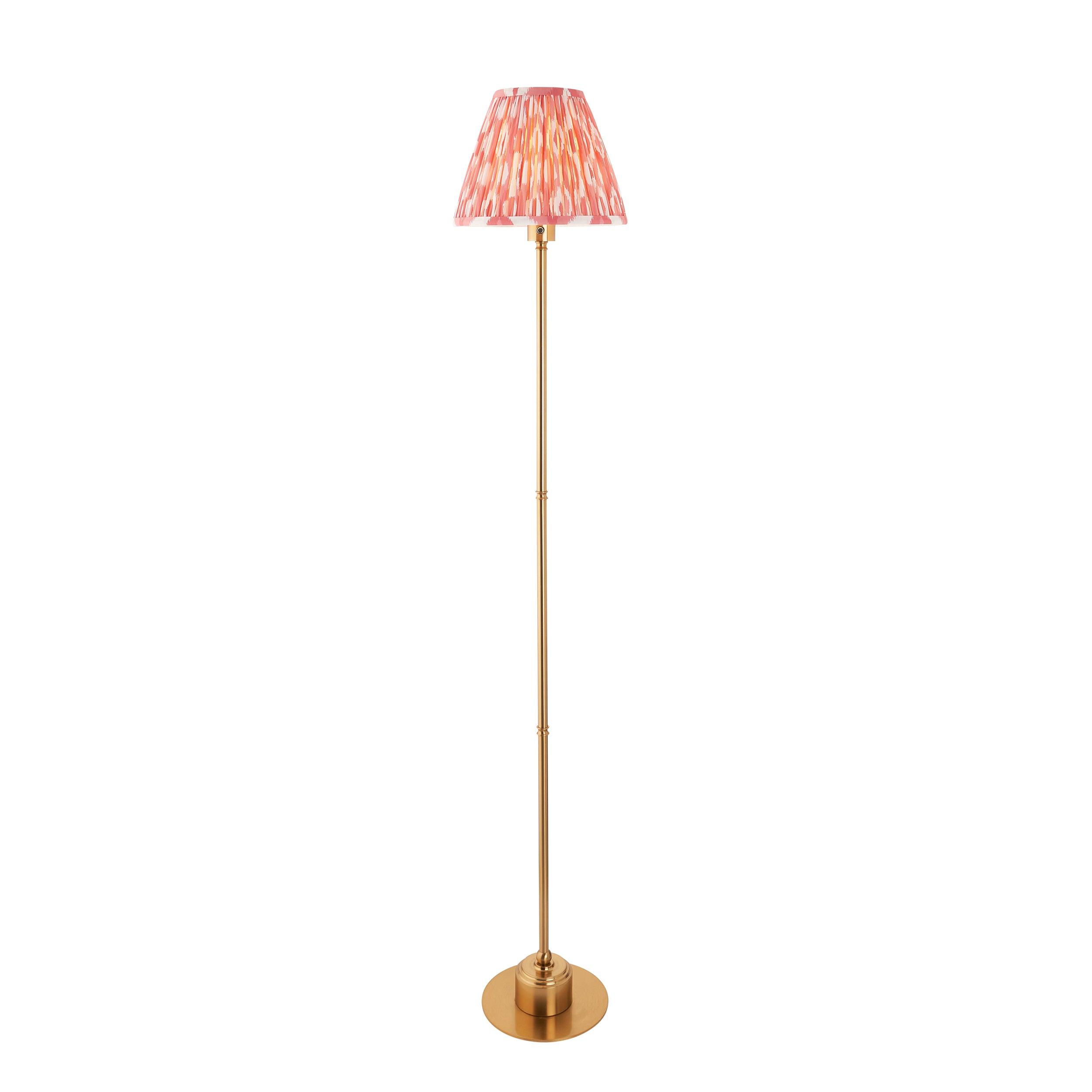 Burley Rechargeable Brass Floor Lamp & Ikat 25cm Coral Pink Shade