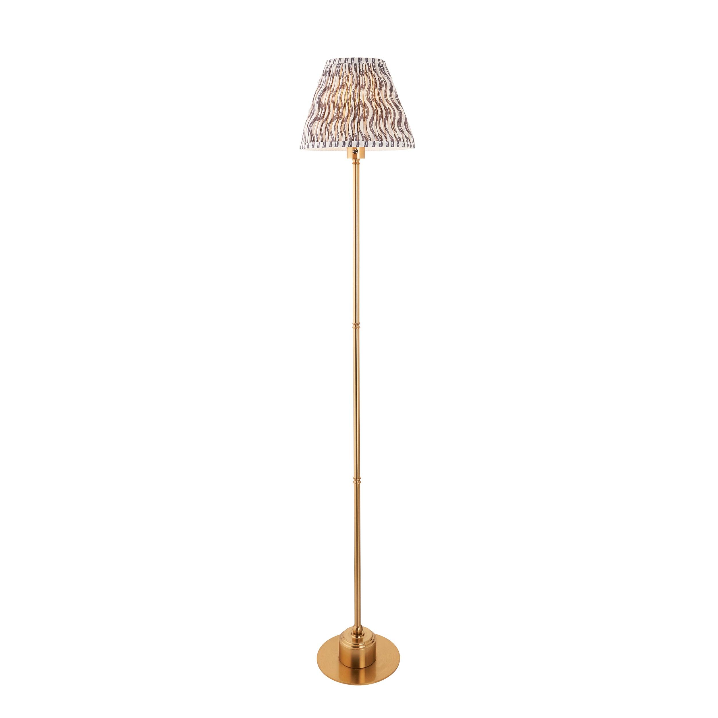 Burley Rechargeable Brass Floor Lamp & Ripple 25cm Pearl Grey Shade