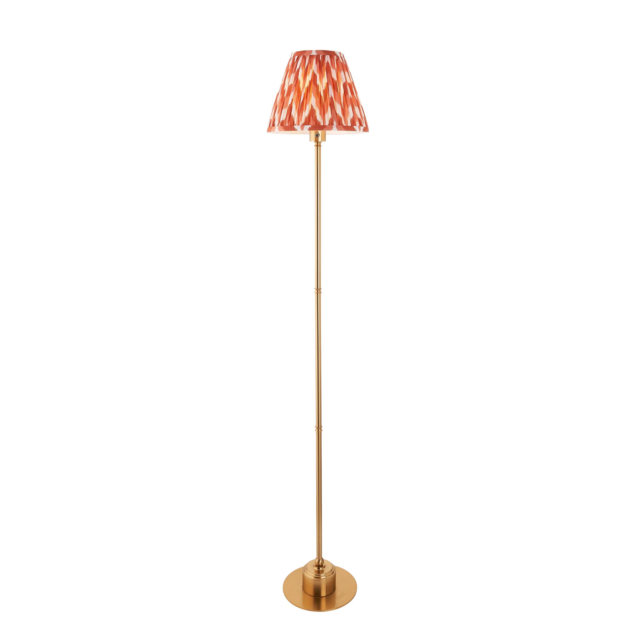 Burley Rechargeable Brass Floor Lamp & Zigzag 25cm Apricot Orange Shade