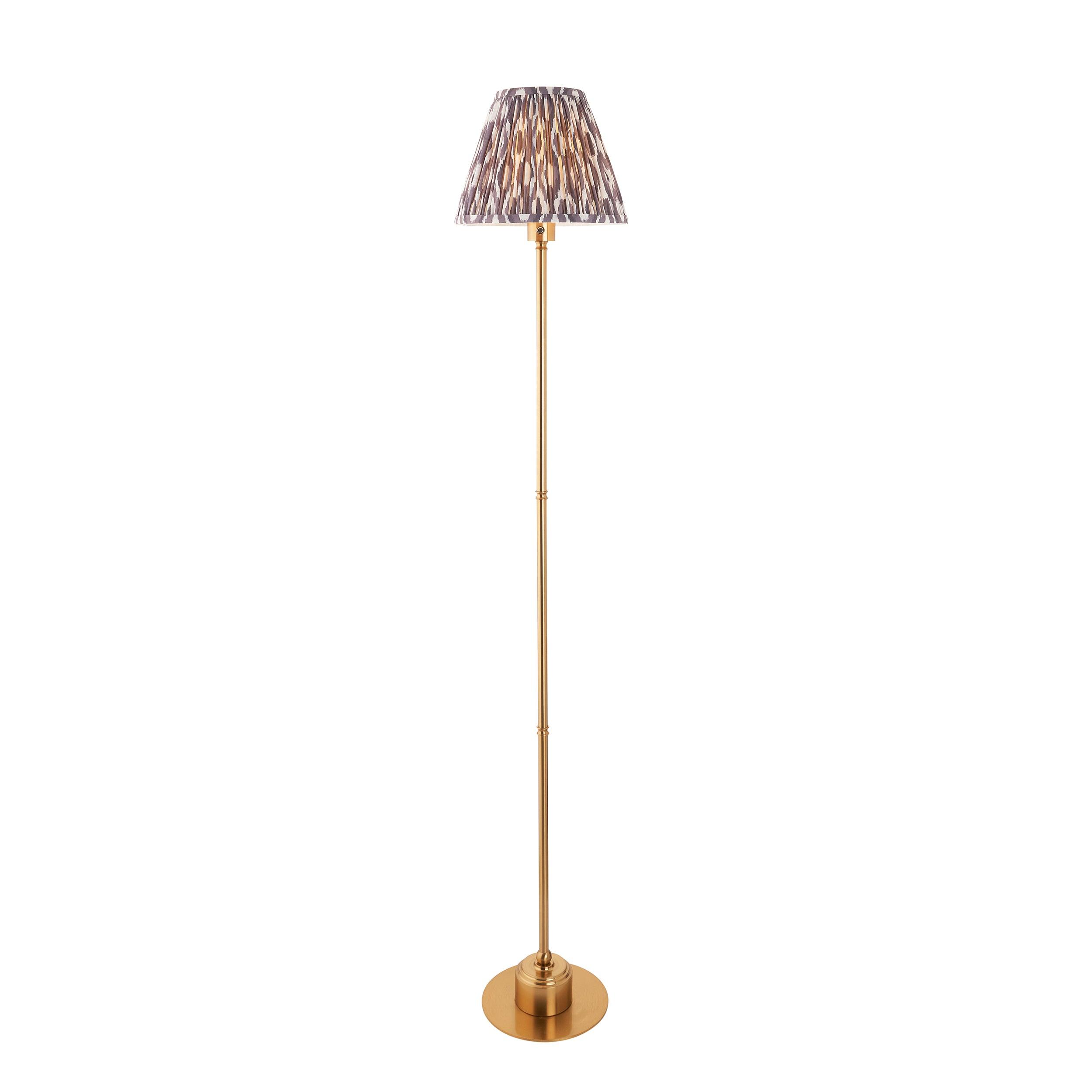 Burley Rechargeable Brass Floor Lamp & Ikat 25cm Pearl Grey Shade