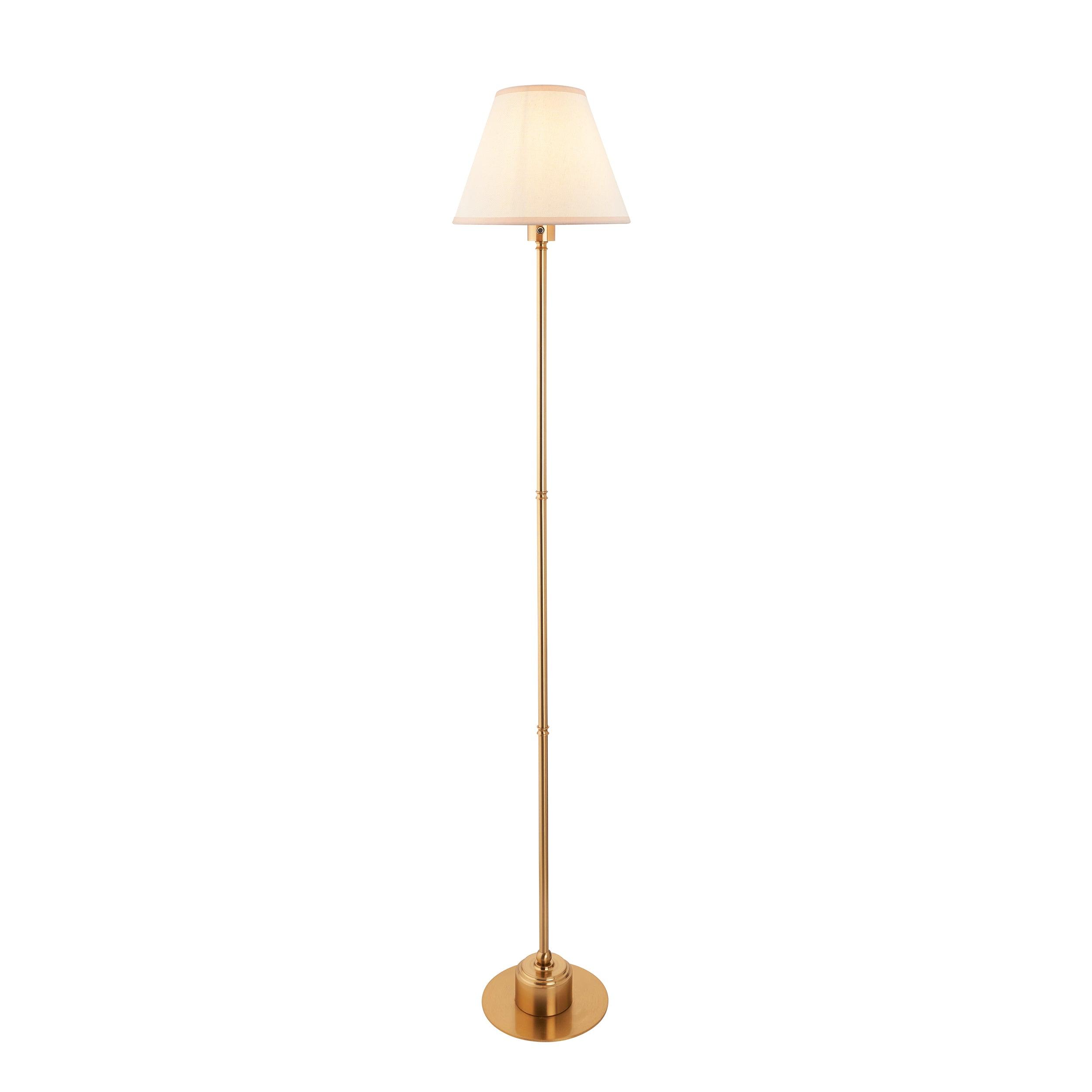 Burley Rechargeable Brass Floor Lamp & Ivy 25cm Vintage White Shade