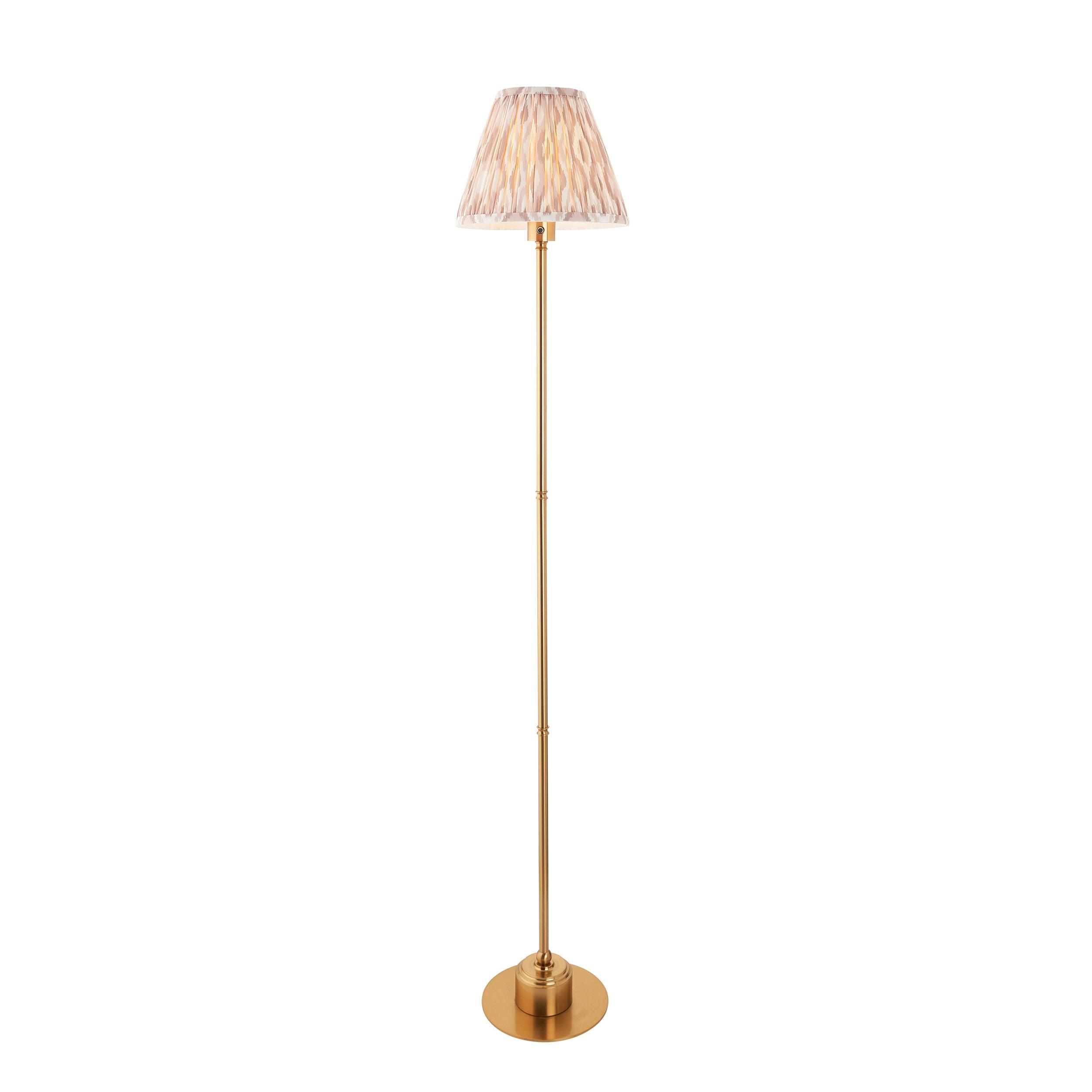 Burley Rechargeable Brass Floor Lamp & Ikat 25cm Neutral Shade