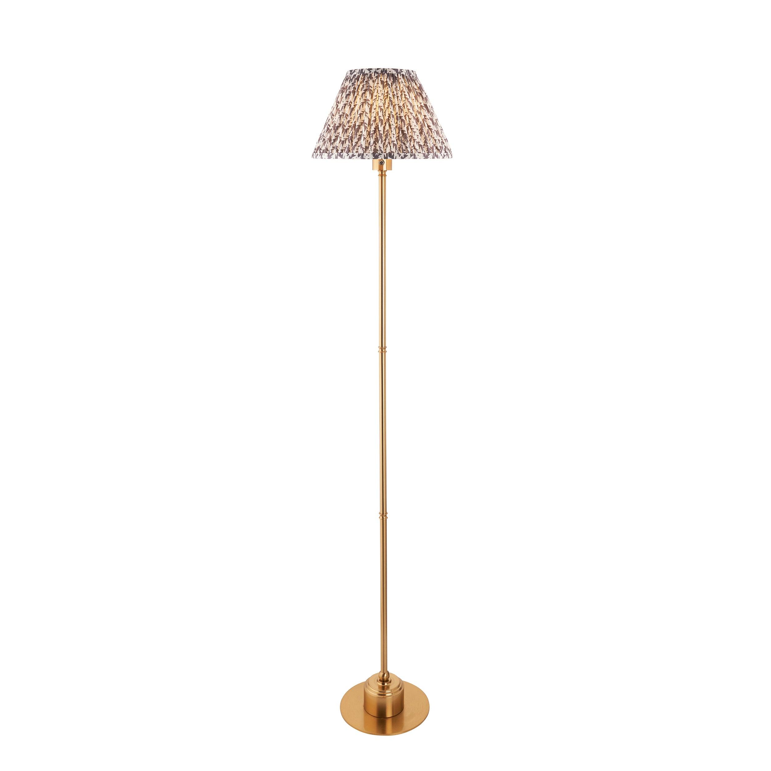 Burley Rechargeable Brass Floor Lamp & Leaf 30cm Pearl Grey Shade