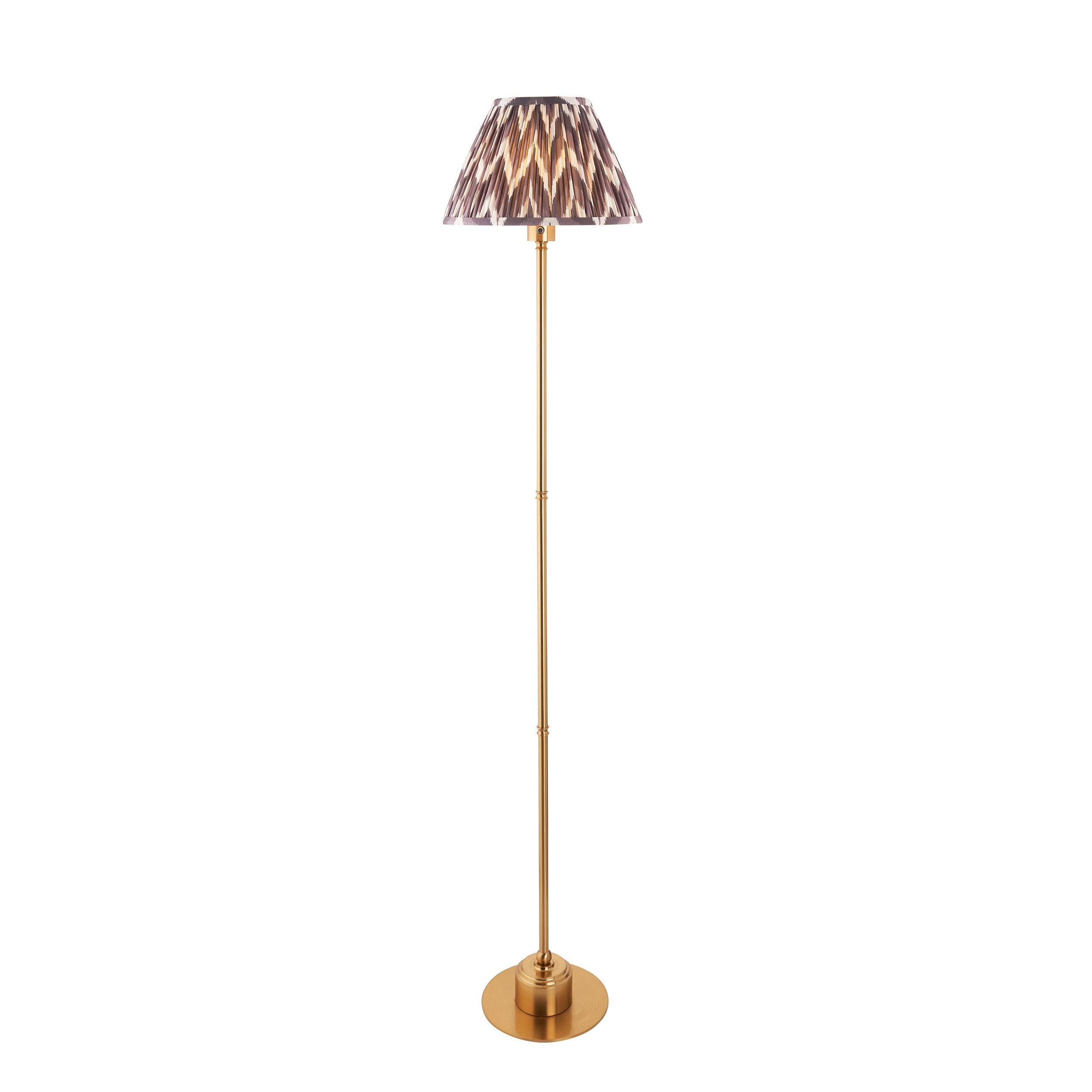 Burley Rechargeable Brass Floor Lamp & Zigzag 30cm Pearl Grey Shade