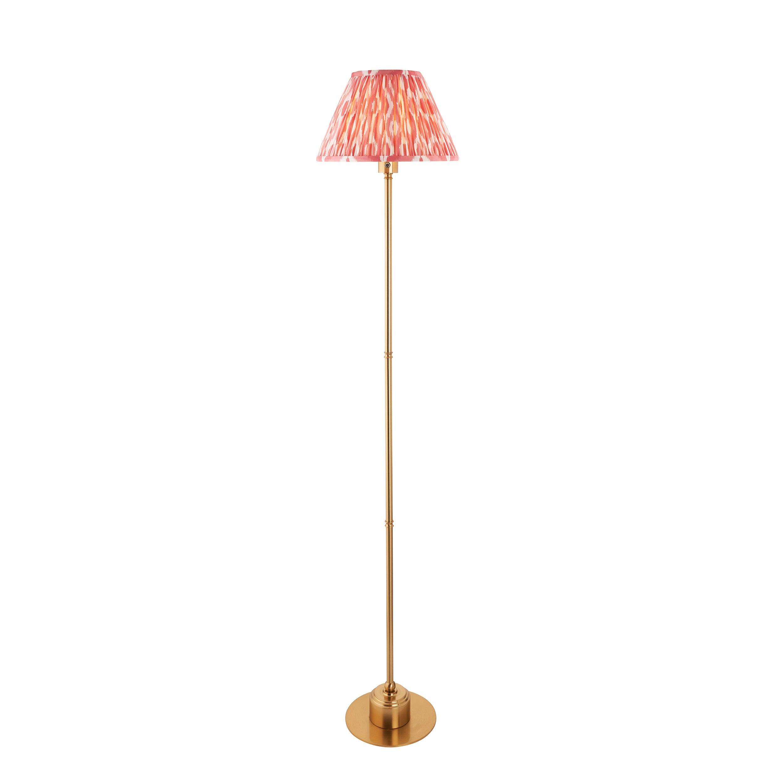 Burley Rechargeable Brass Floor Lamp & Ikat 30cm Coral Pink Shade
