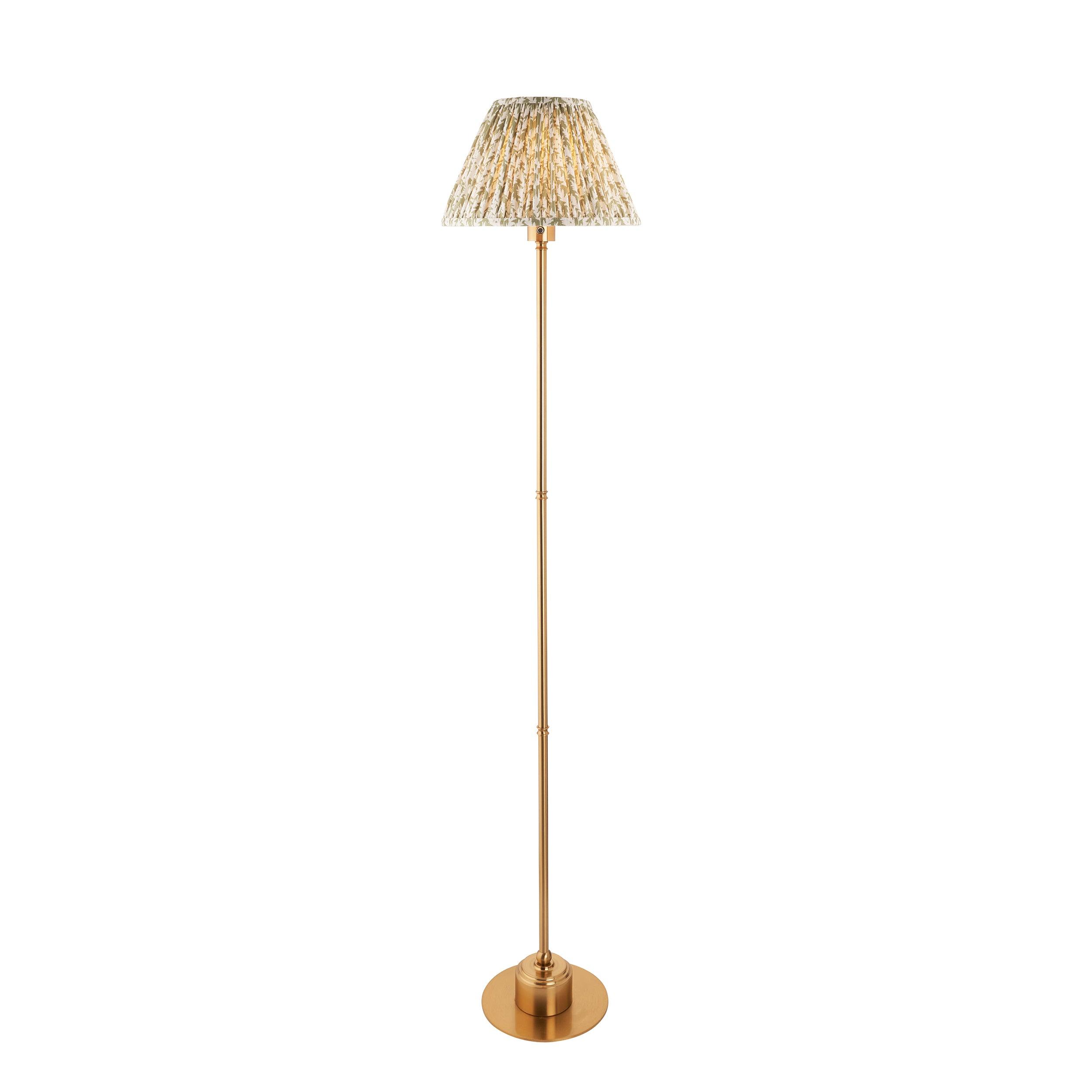Burley Rechargeable Brass Floor Lamp & Leaf 30cm Herb Garden Green Shade