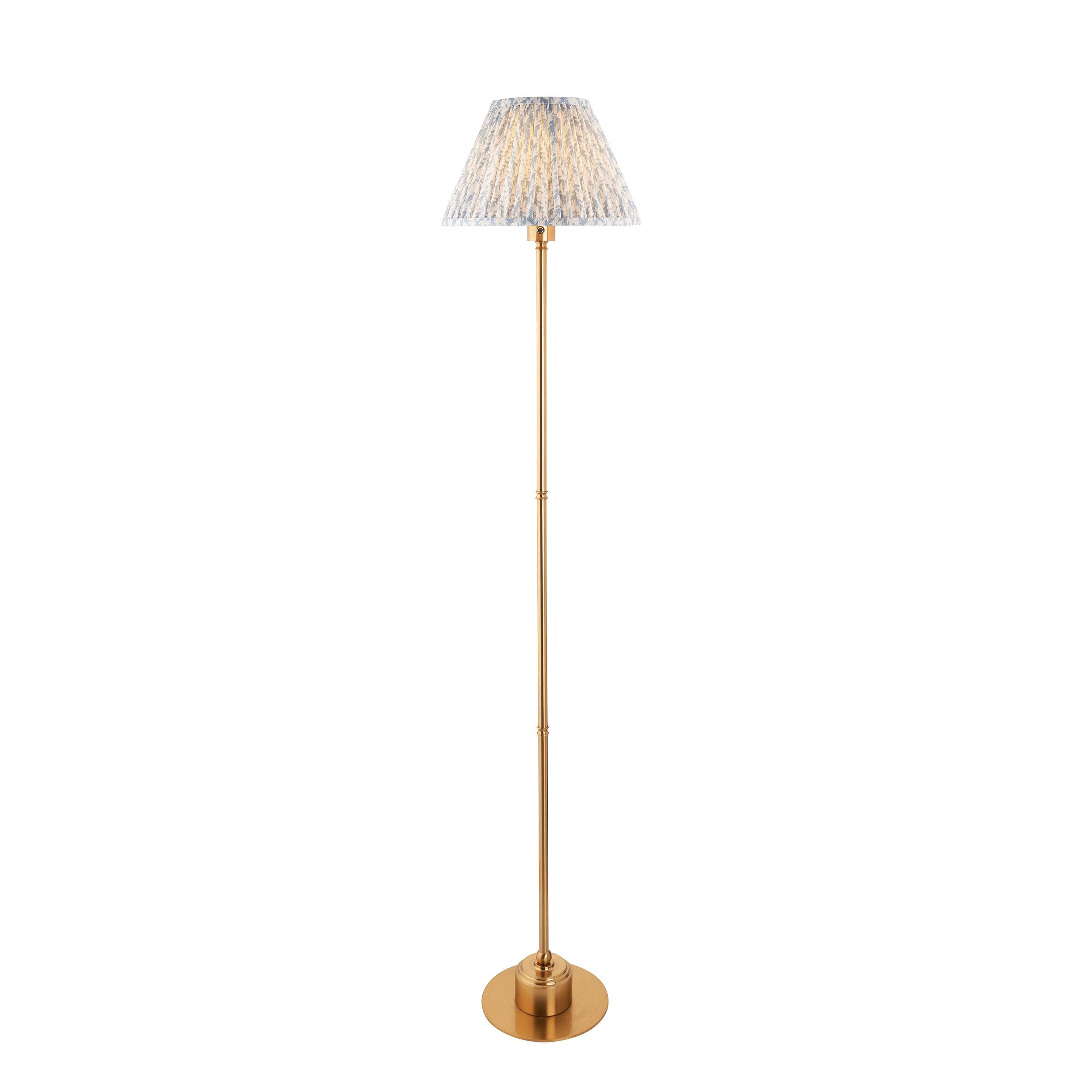 Burley Rechargeable Brass Floor Lamp & Leaf 30cm Shell Bay Blue Shade