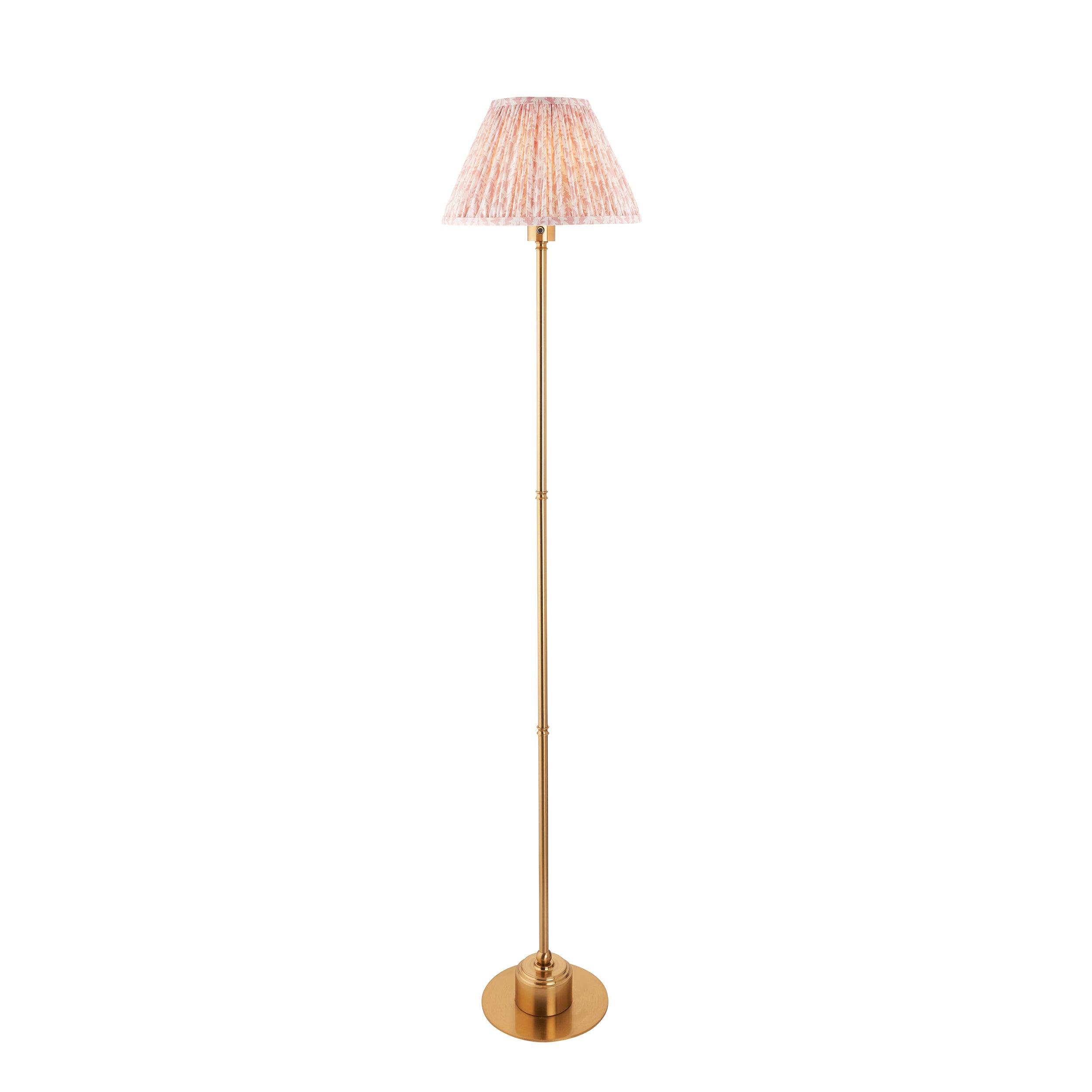 Burley Rechargeable Brass Floor Lamp & Leaf 30cm Peachy Keen Shade