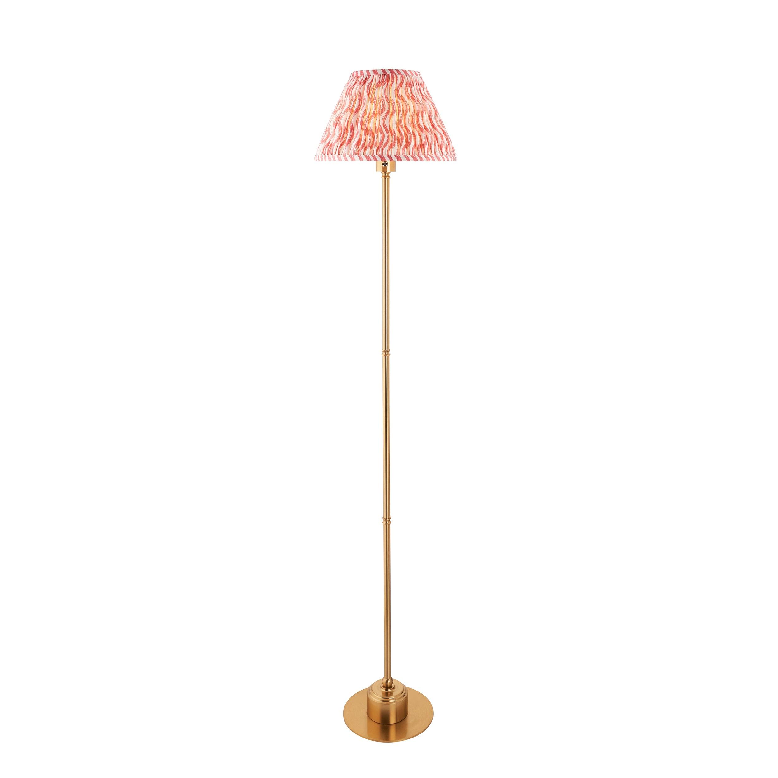 Burley Rechargeable Brass Floor Lamp & Ripple 30cm Coral Pink Shade