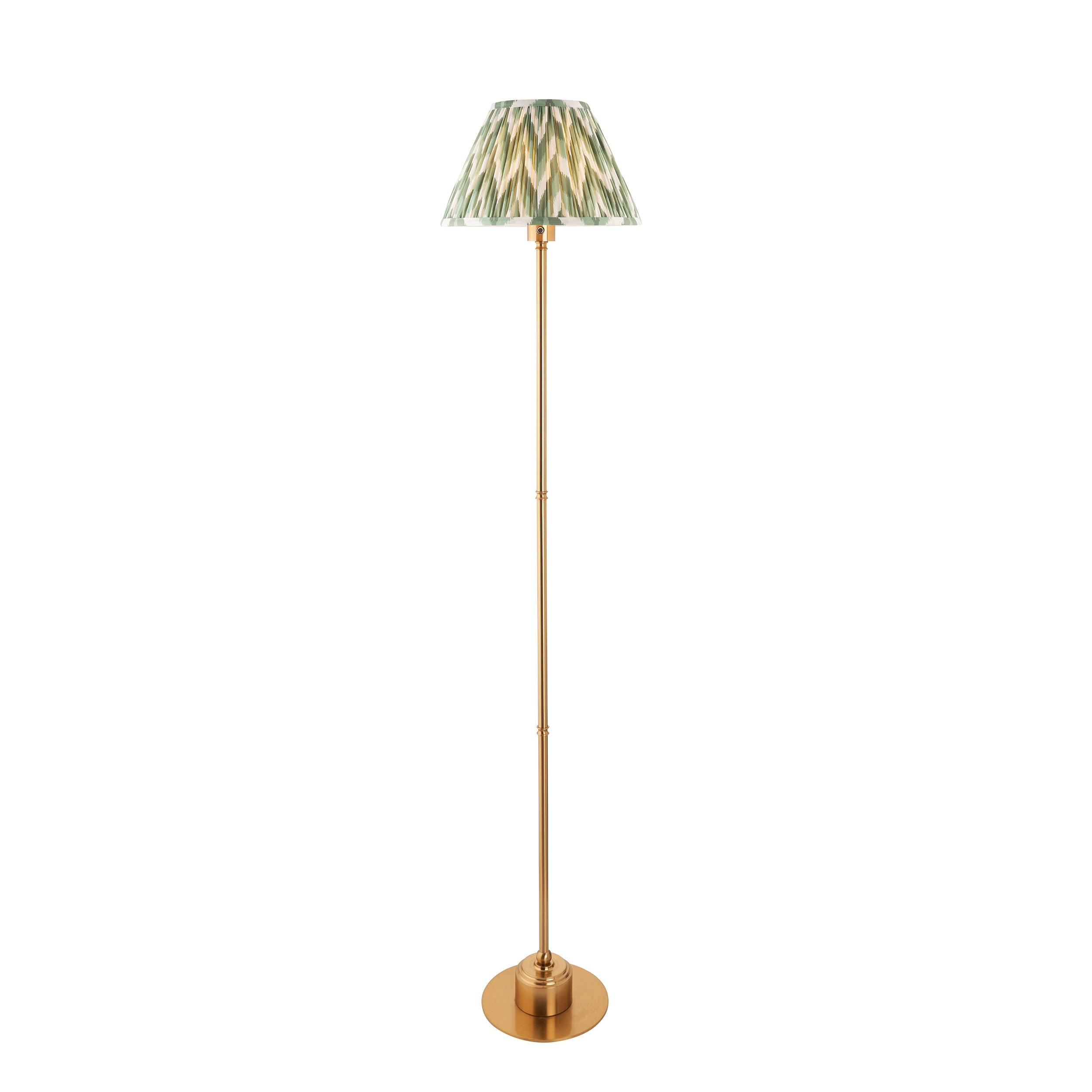 Burley Rechargeable Brass Floor Lamp & Zigzag 30cm Cotswold Green Shade