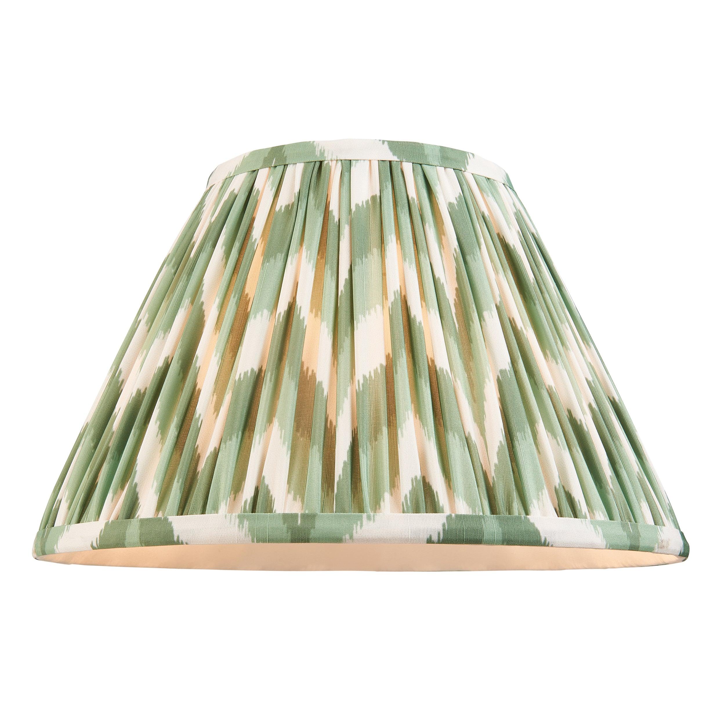 Burley Rechargeable Brass Floor Lamp & Zigzag 30cm Cotswold Green Shade