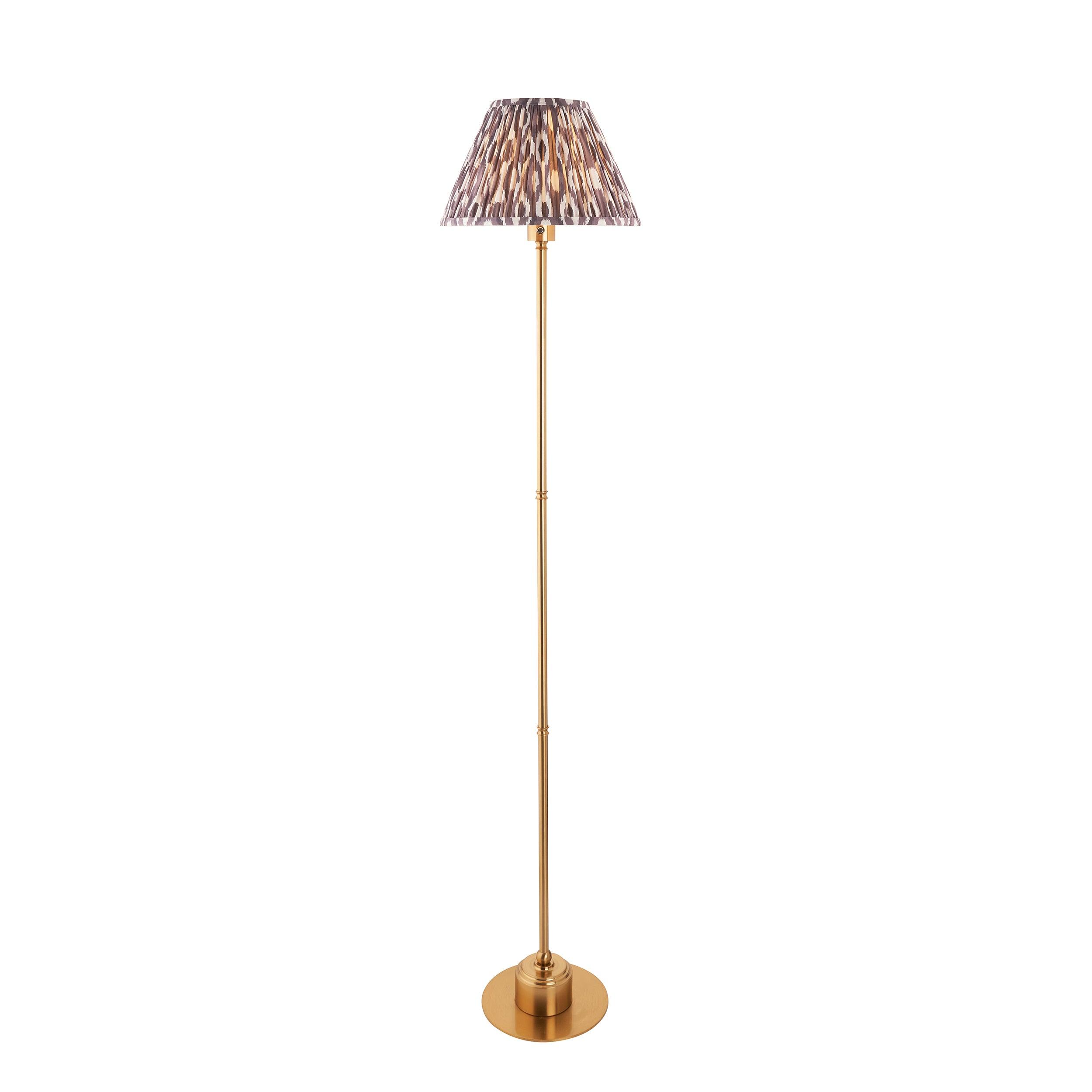 Burley Rechargeable Brass Floor Lamp & Ikat 30cm Pearl Grey Shade