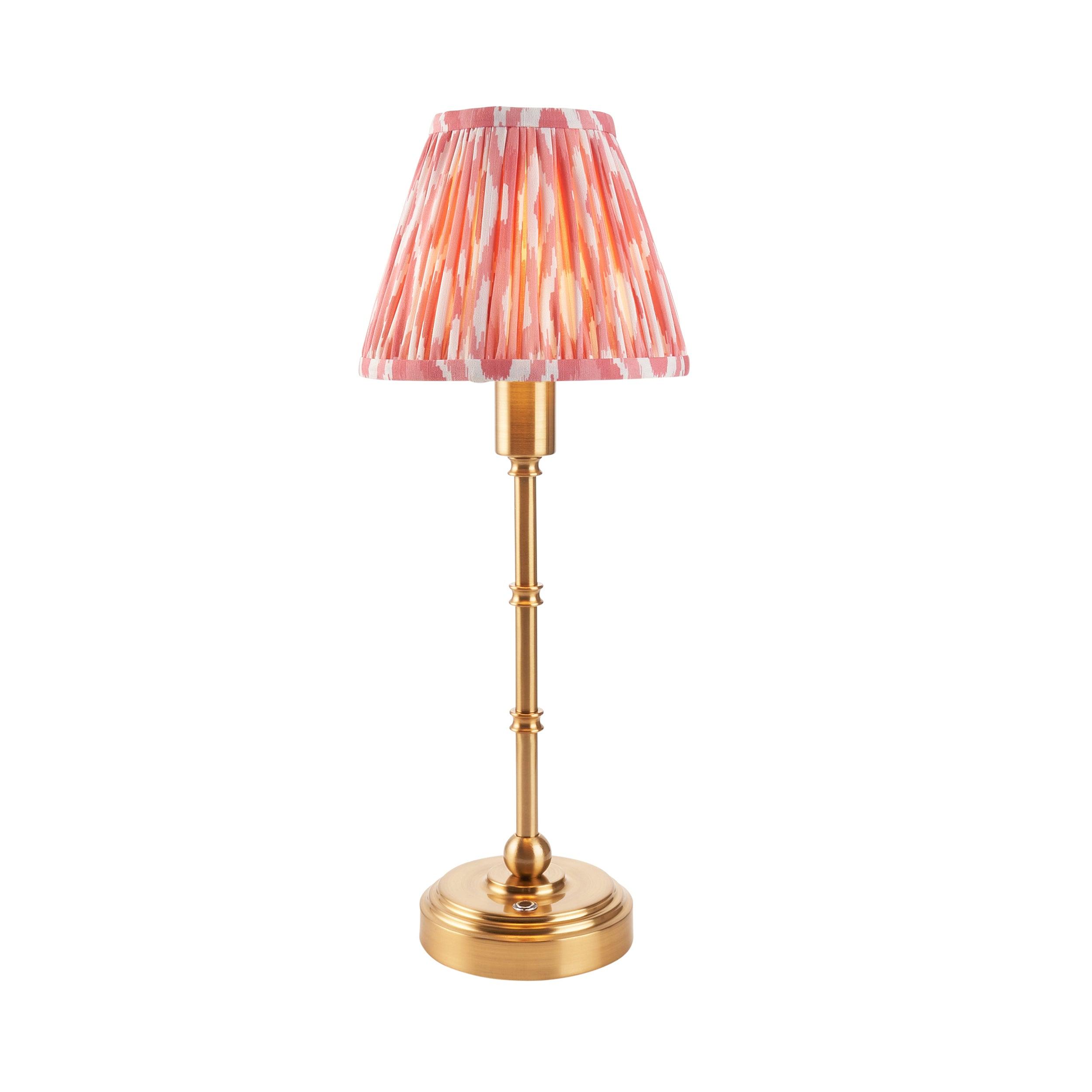 Burley Rechargeable Table Lamp & Ikat 16cm Coral Pink Shade