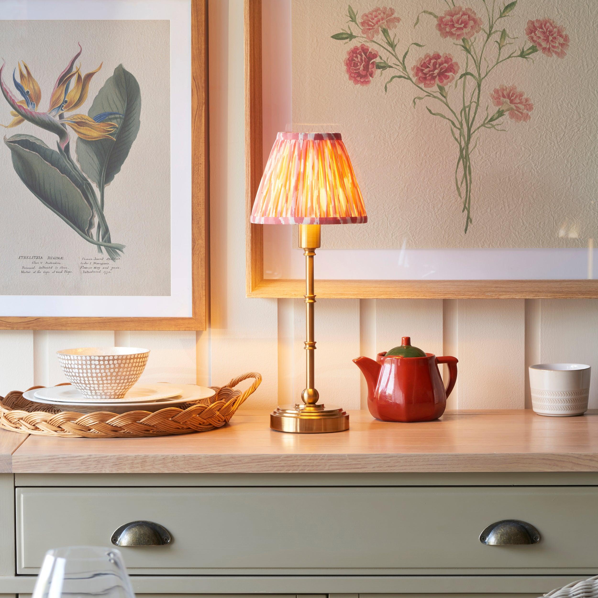 Burley Rechargeable Table Lamp & Ikat 16cm Coral Pink Shade