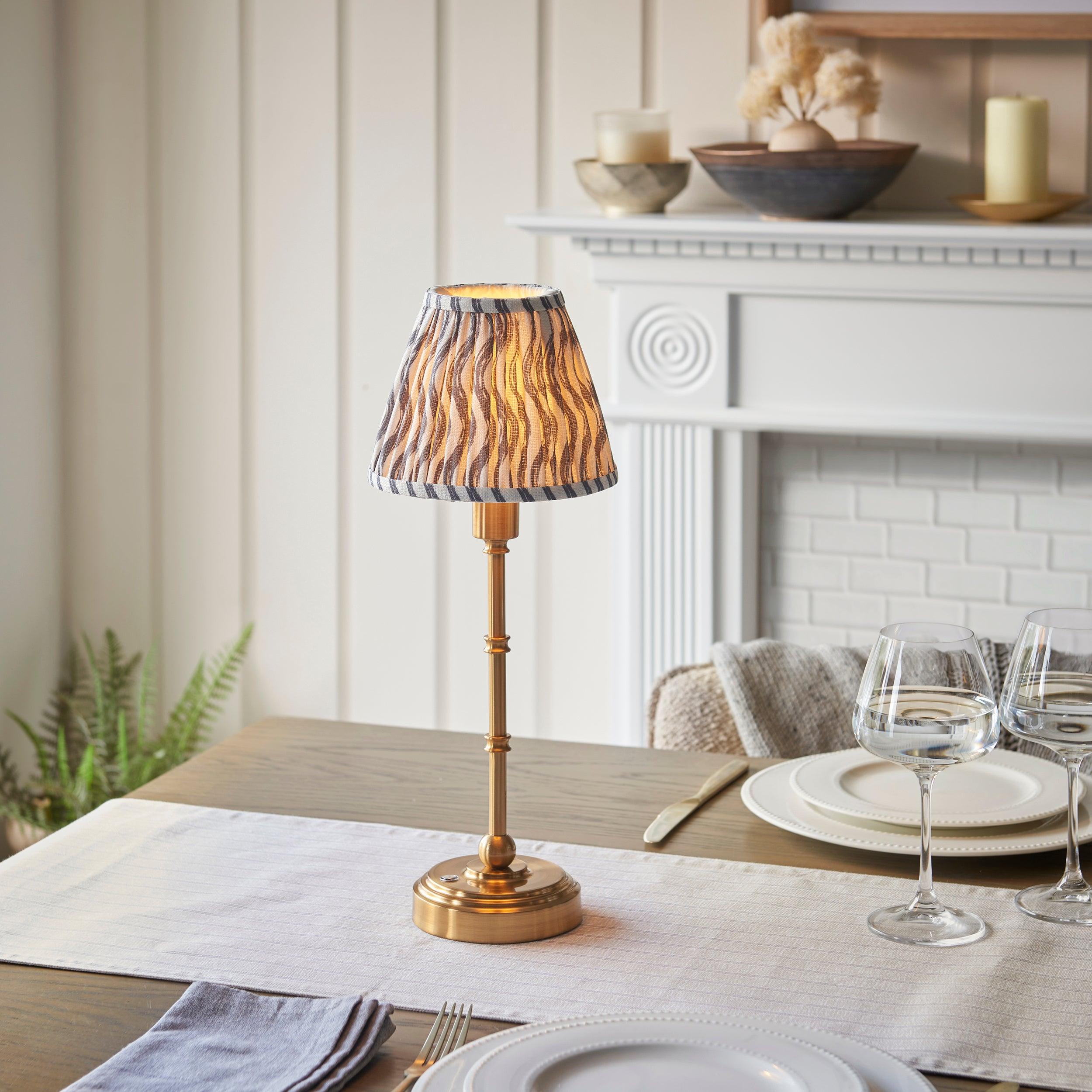 Burley Rechargeable Table Lamp & Ripple 16cm Pearl Grey Shade