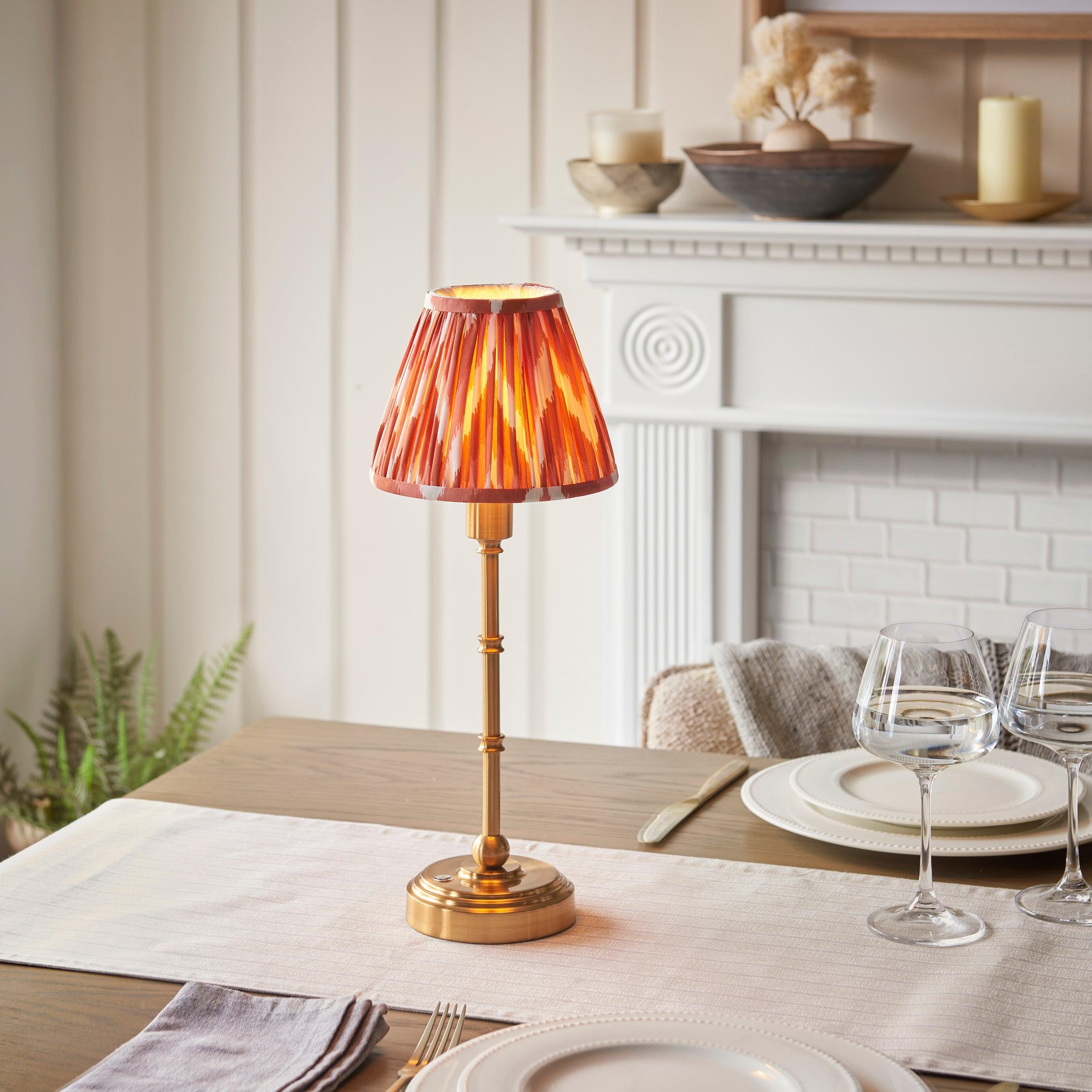 Burley Rechargeable Table Lamp & Zigzag 16cm Apricot Orange Shade