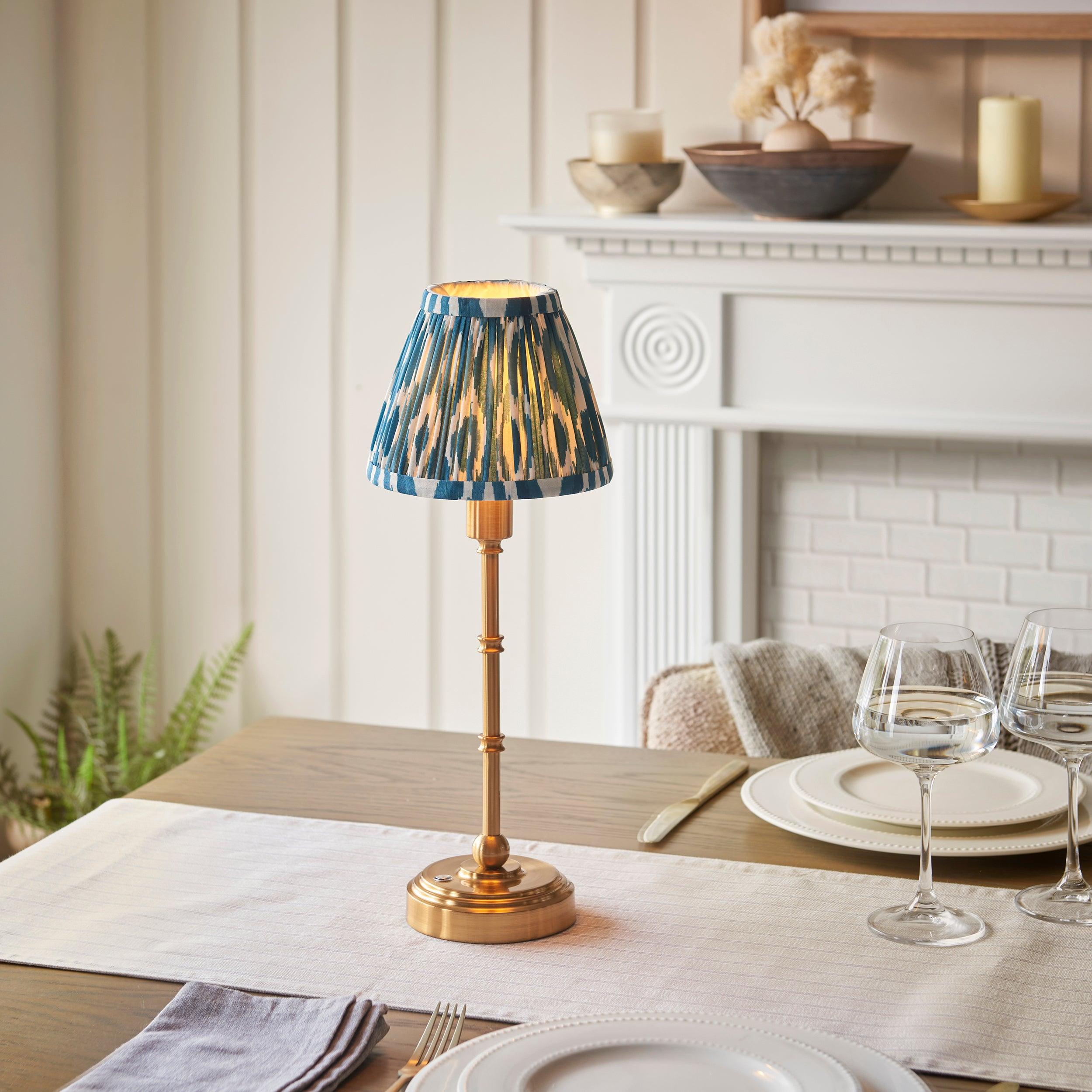 Burley Rechargeable Table Lamp & Ikat 16cm Marlin Blue Shade