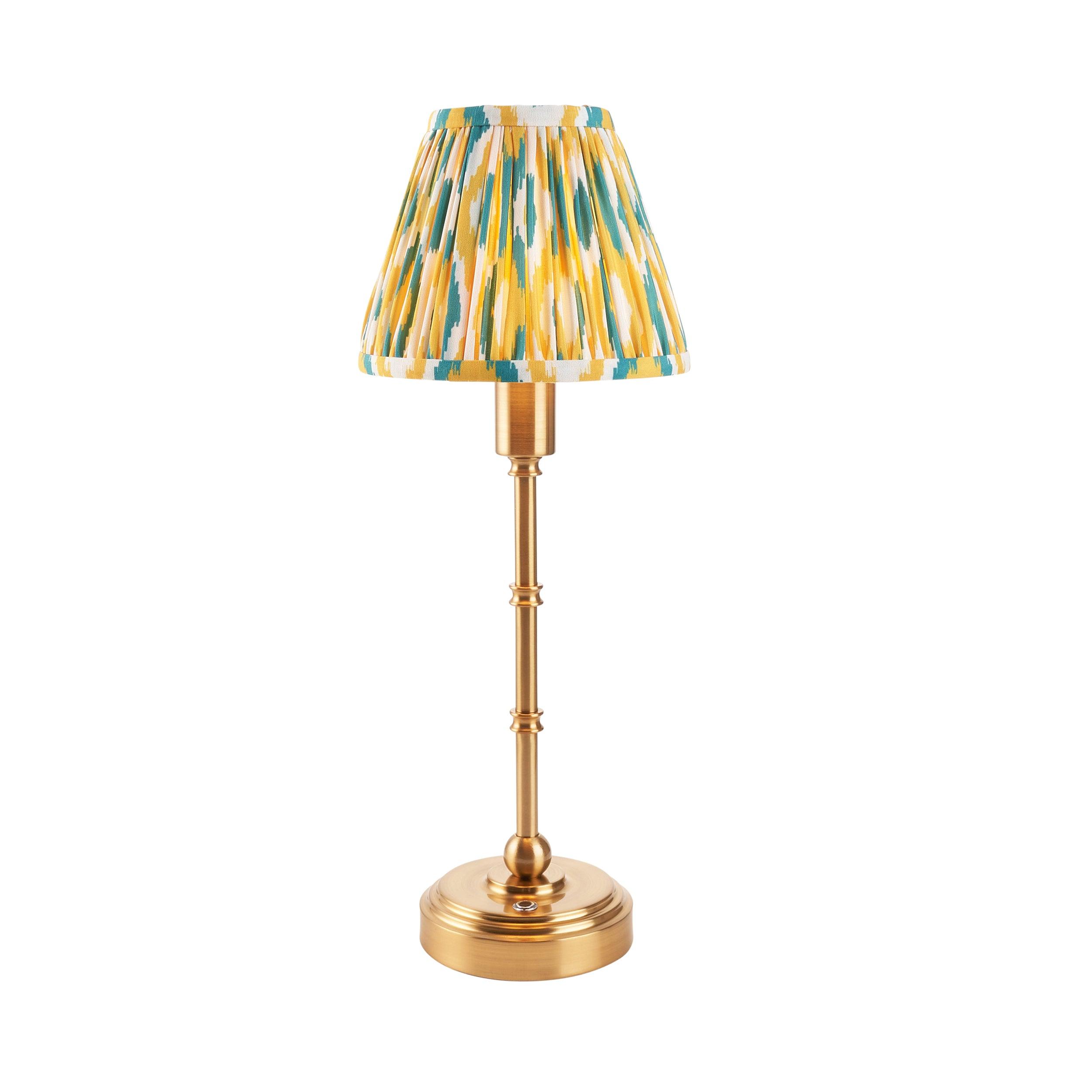 Burley Rechargeable Table Lamp & Ikat 16cm Yellow & Jade Shade