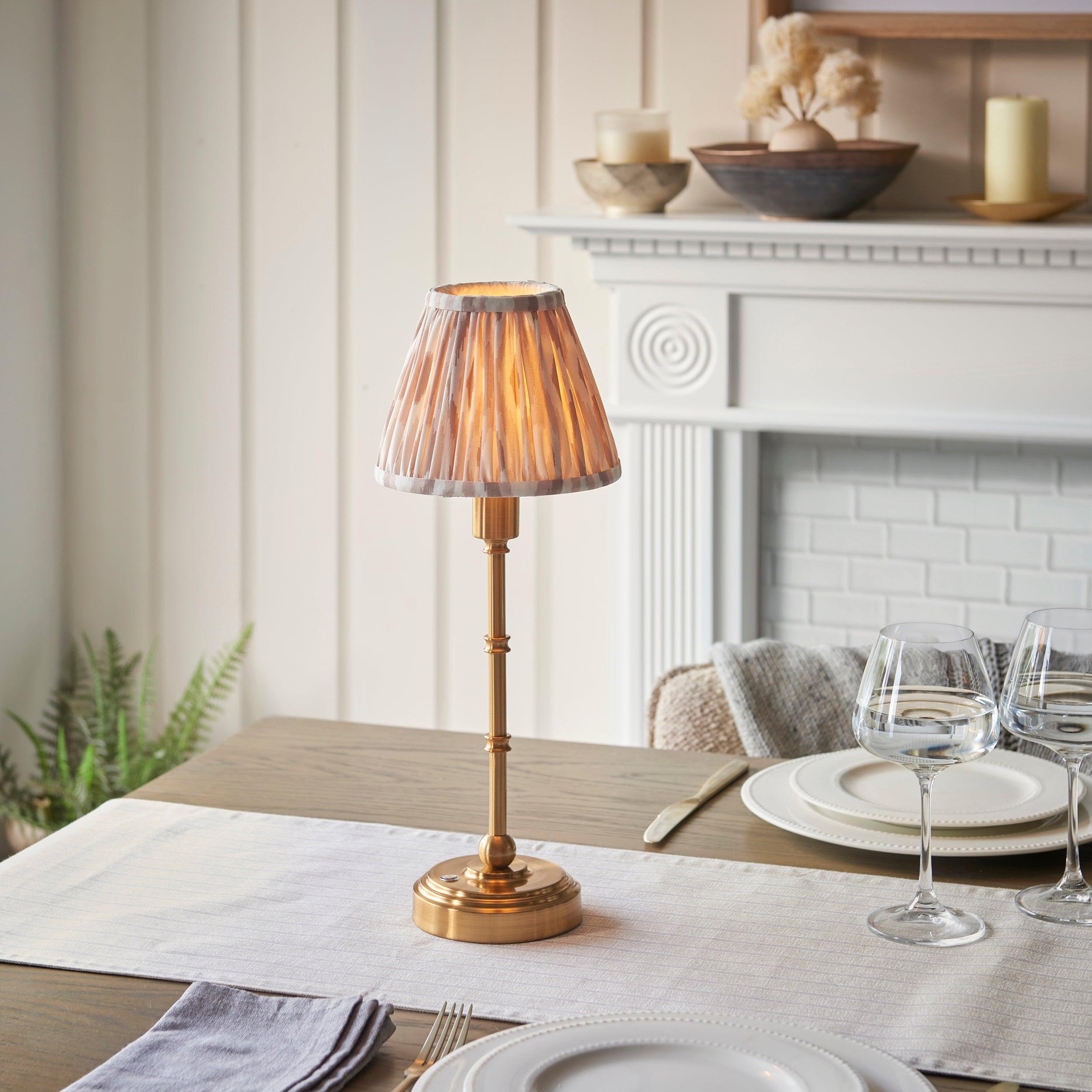 Burley Rechargeable Table Lamp & Ikat 16cm Neutral Shade