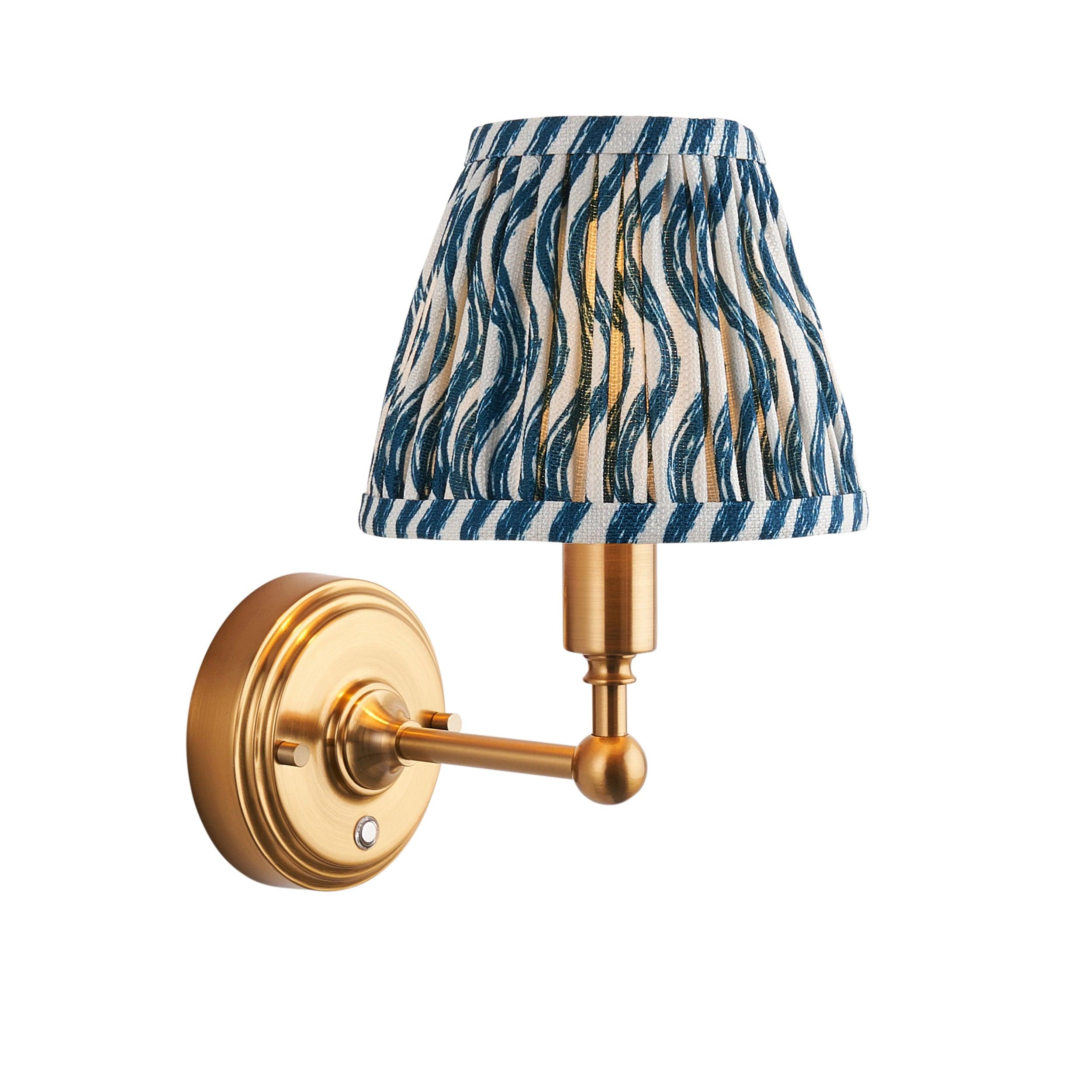 Burley Rechargeable Brass Wall Light & Ripple 16cm Marlin Blue Shade
