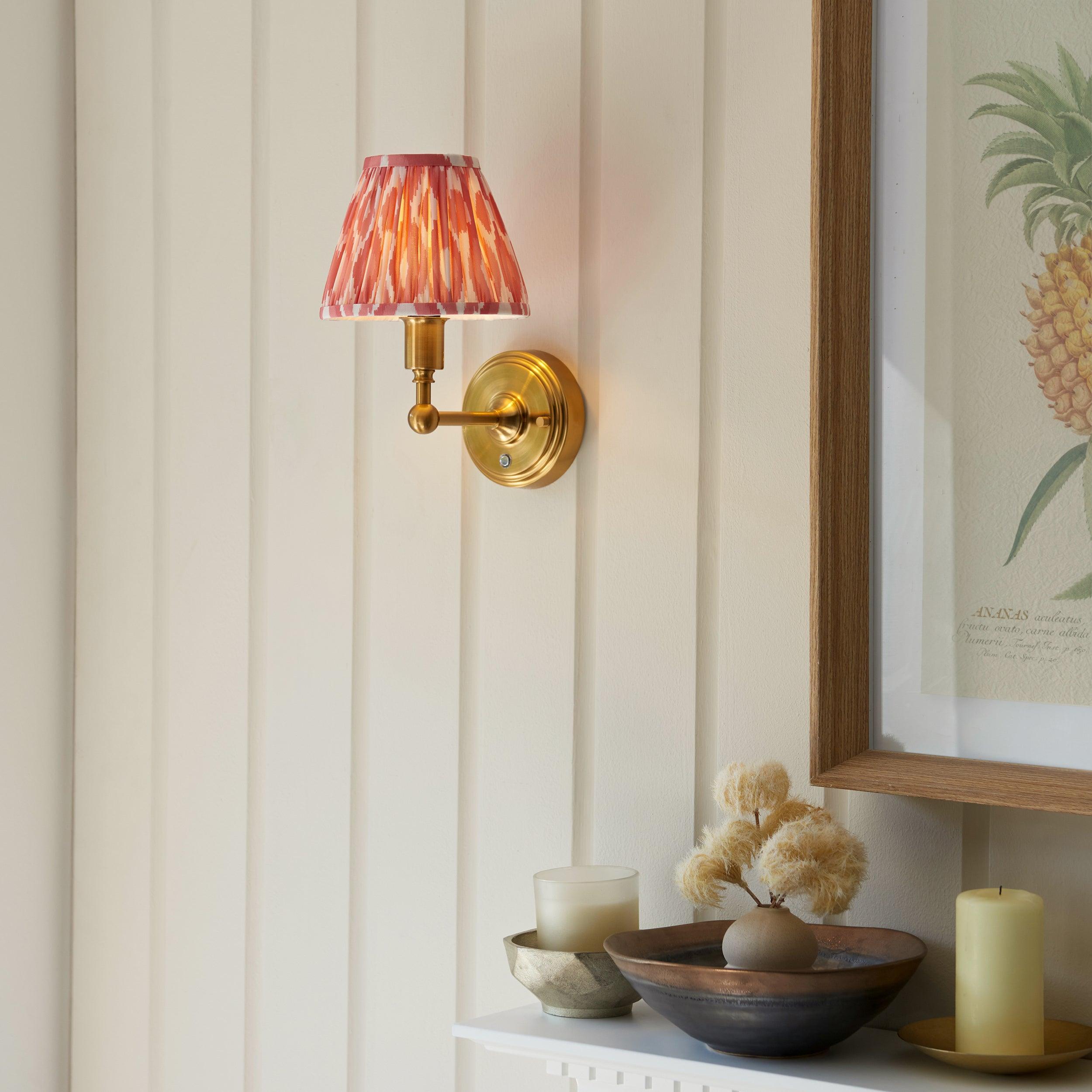 Burley Rechargeable Brass Wall Light & Ikat 16cm Coral Pink Shade