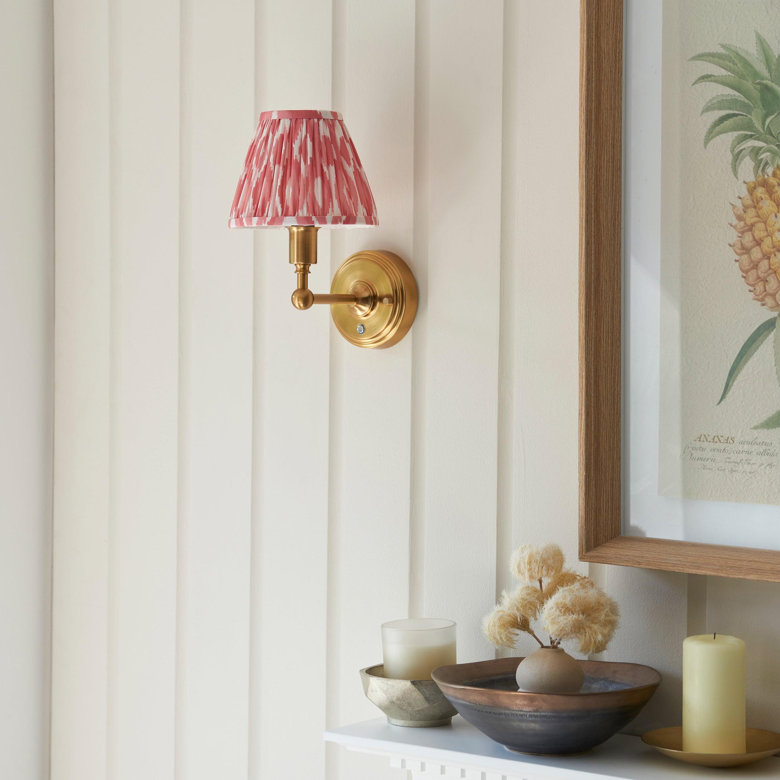 Burley Rechargeable Brass Wall Light & Ikat 16cm Coral Pink Shade