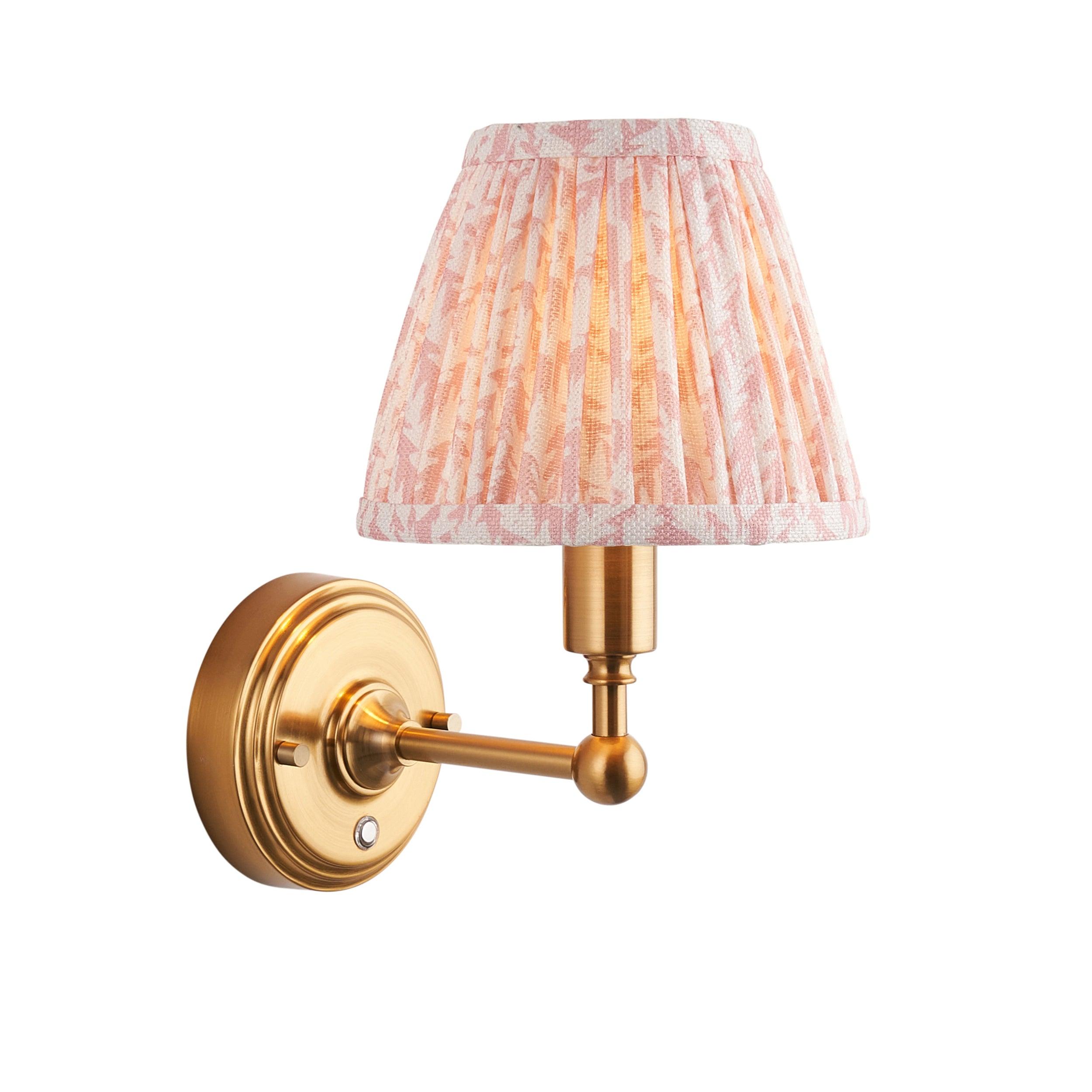 Burley Rechargeable Brass Wall Light & Leaf 16cm Peachy keen Shade