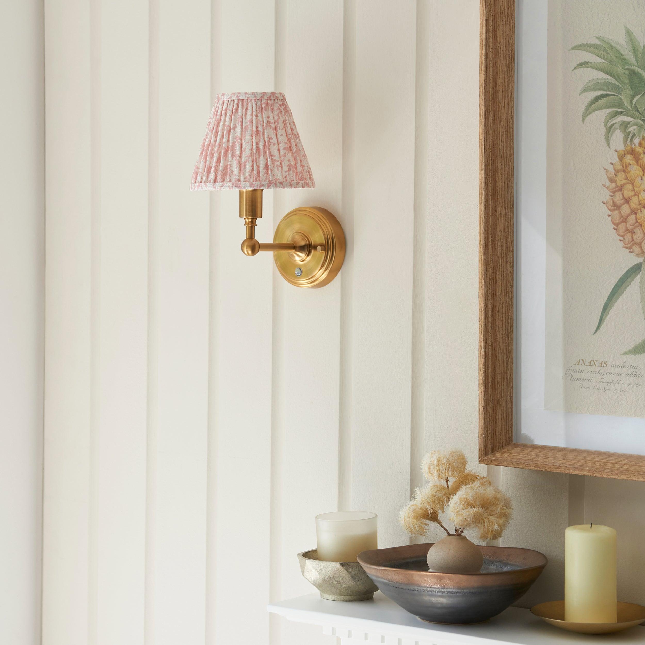 Burley Rechargeable Brass Wall Light & Leaf 16cm Peachy keen Shade
