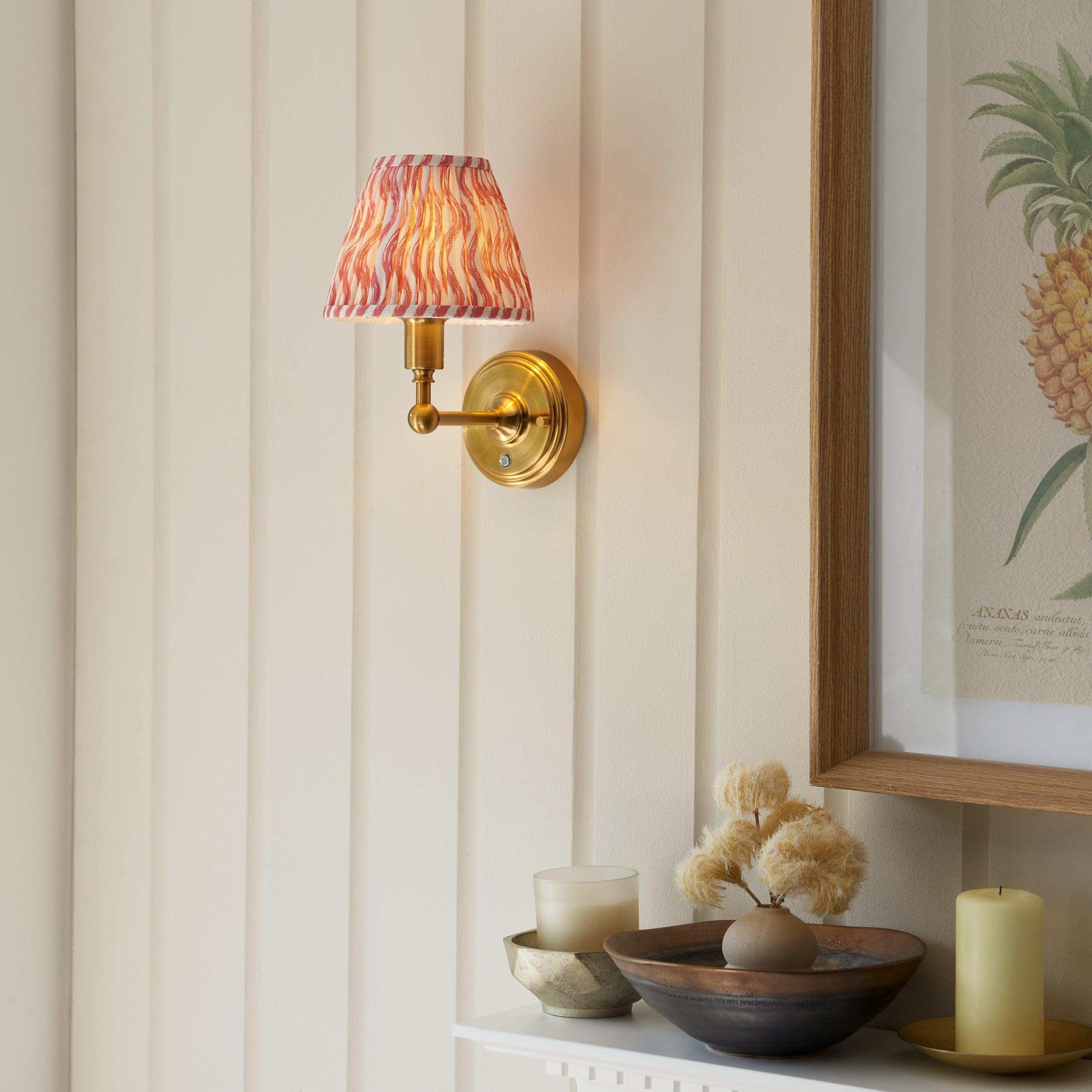 Burley Rechargeable Brass Wall Light & Ripple 16cm Coral Pink Shade