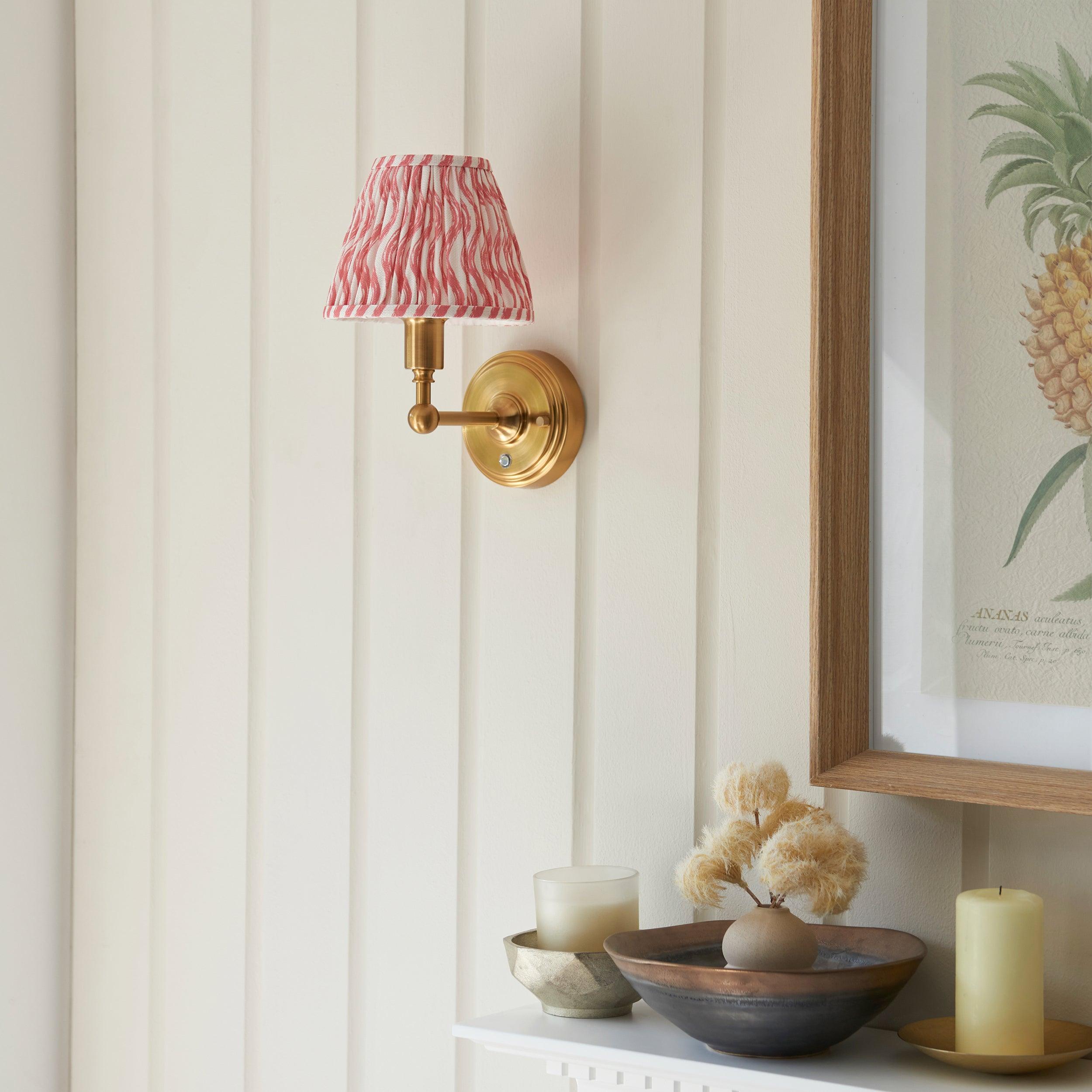 Burley Rechargeable Brass Wall Light & Ripple 16cm Coral Pink Shade
