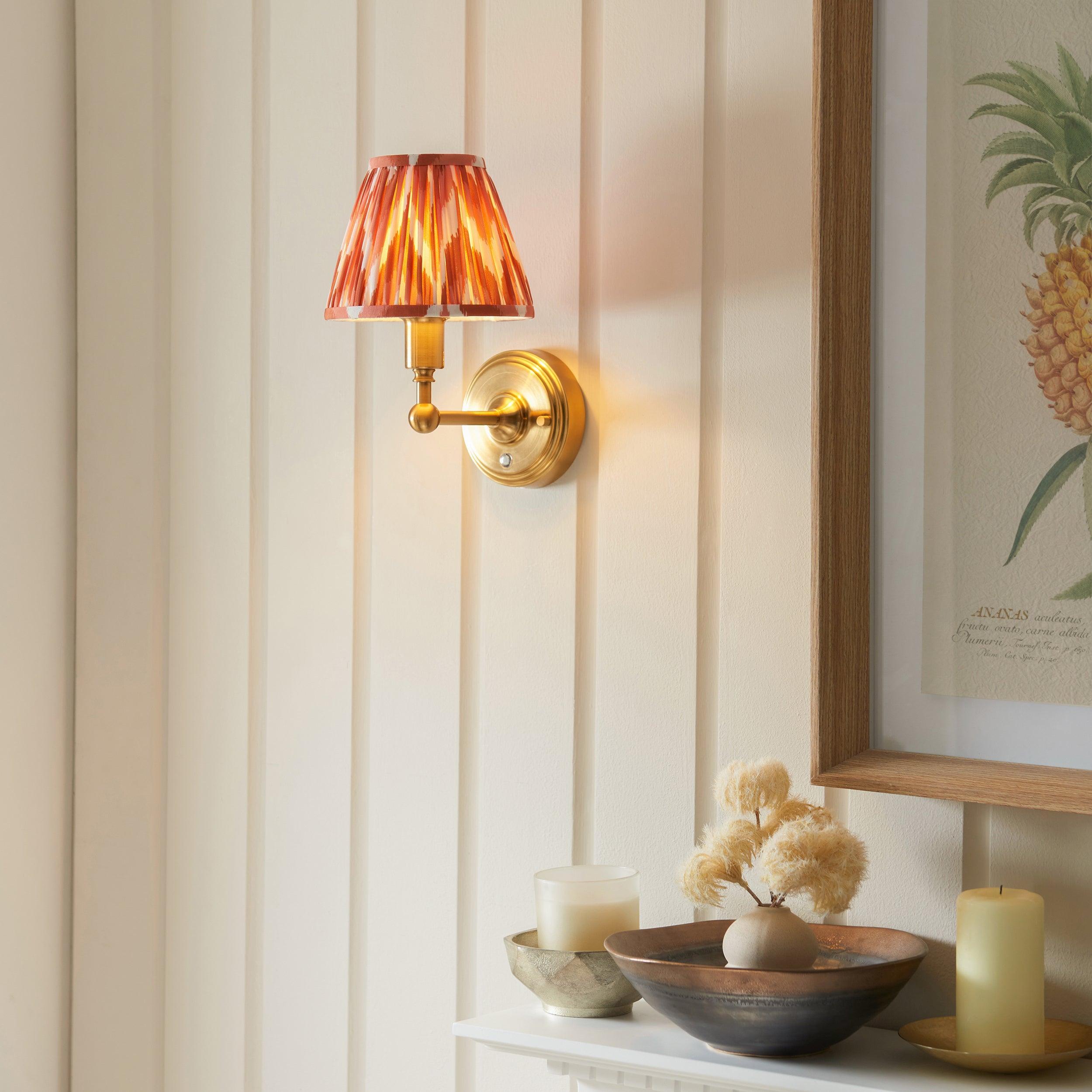 Burley Rechargeable Brass Wall Light & Zigzag 16cm Apricot Orange Shade