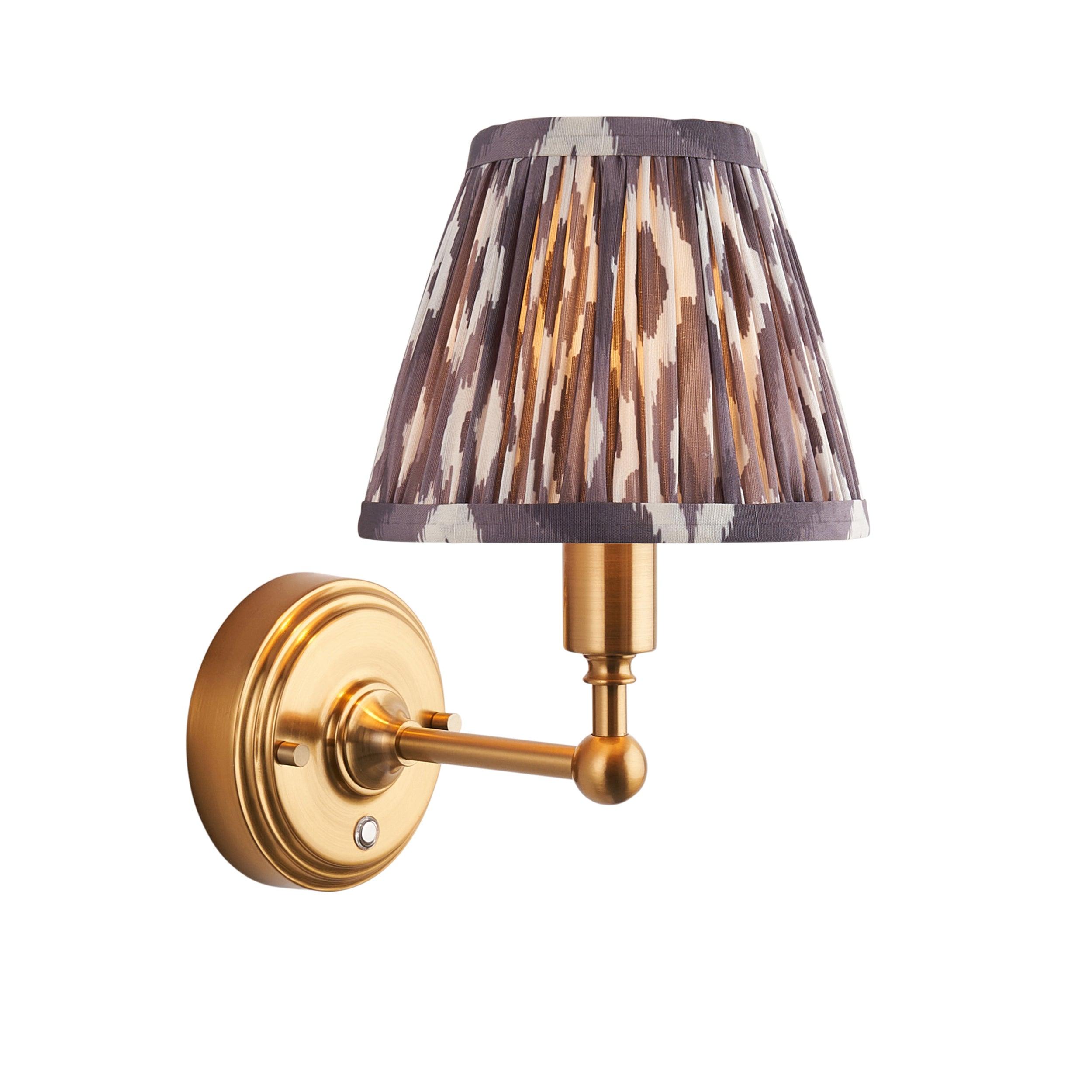 Burley Rechargeable Brass Wall Light & Ikat 16cm Pearl Grey Shade