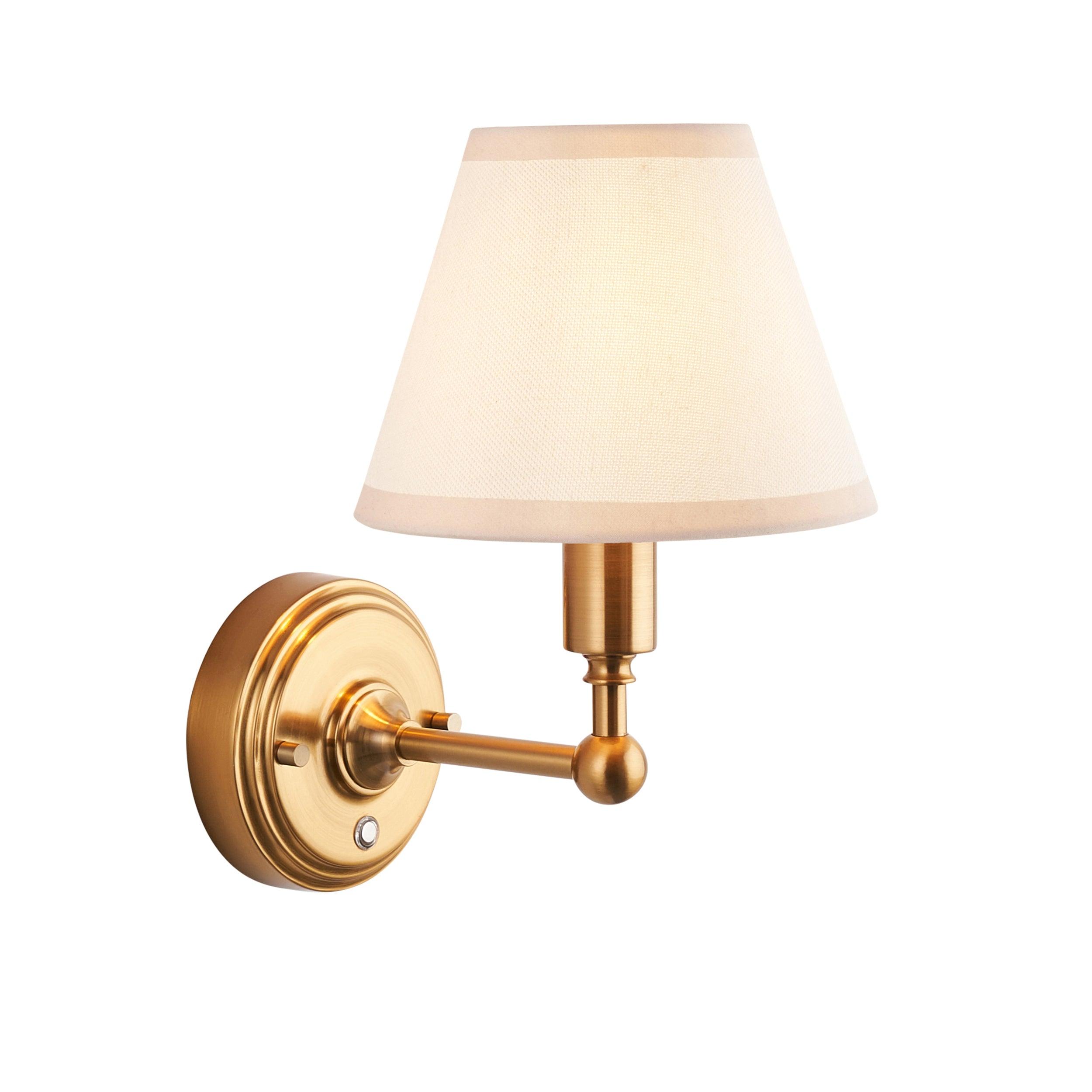 Burley Rechargeable Brass Wall Light & Ivy 16cm Vintage white Shade