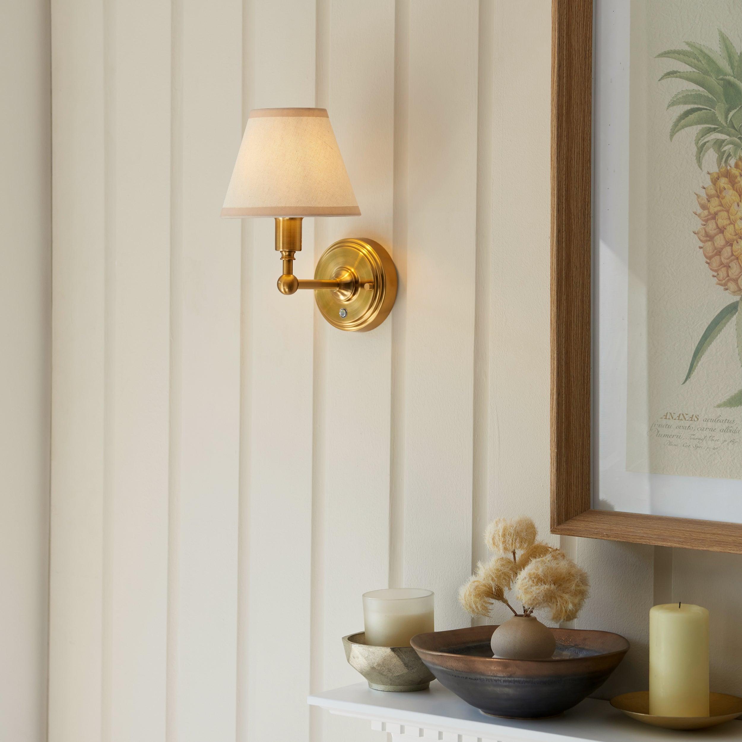 Burley Rechargeable Brass Wall Light With 16cm Shade