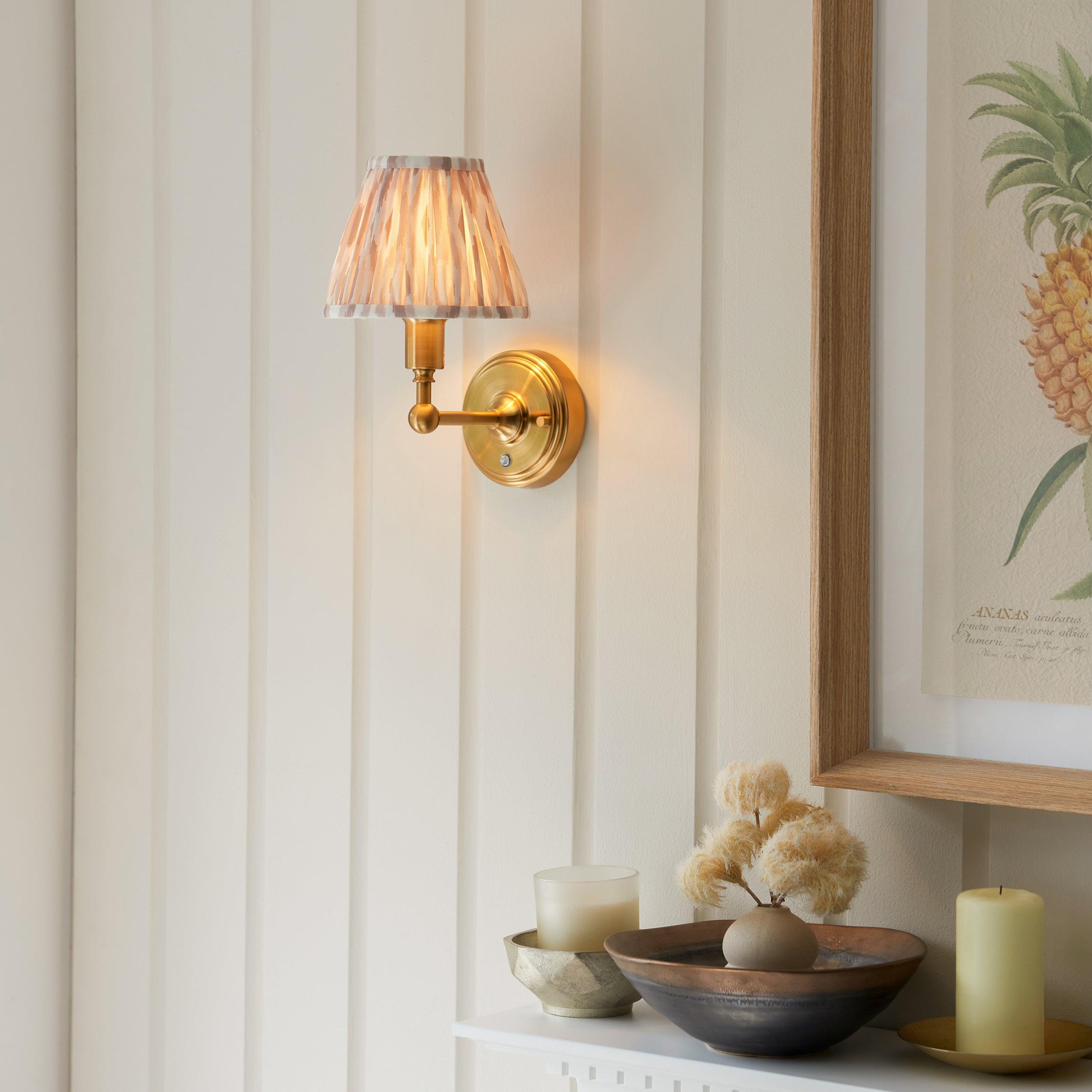 Burley Rechargeable Brass Wall Light & Ikat 16cm Neutral Shade