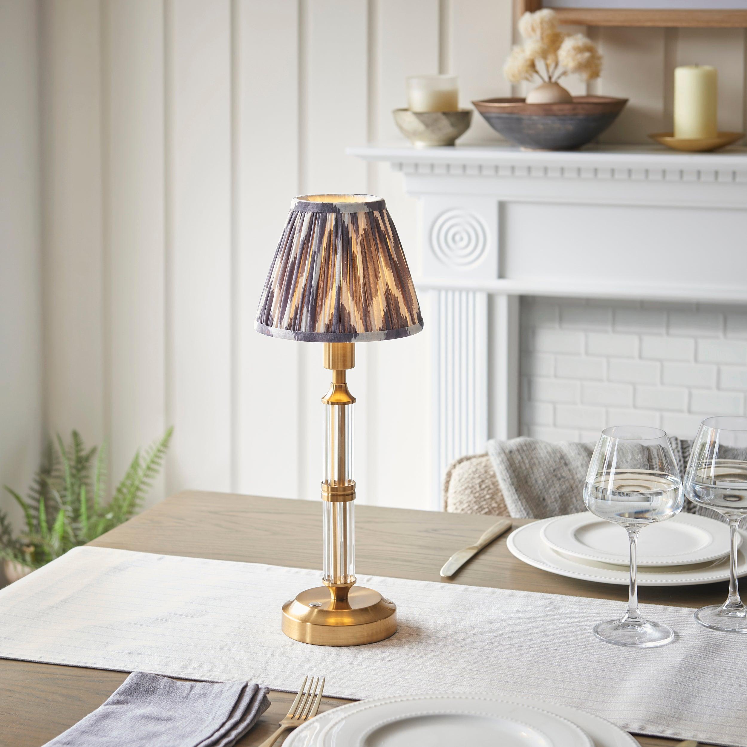 Morton Rechargeable Table Lamp & Zigzag 16cm Pearl Grey Shade