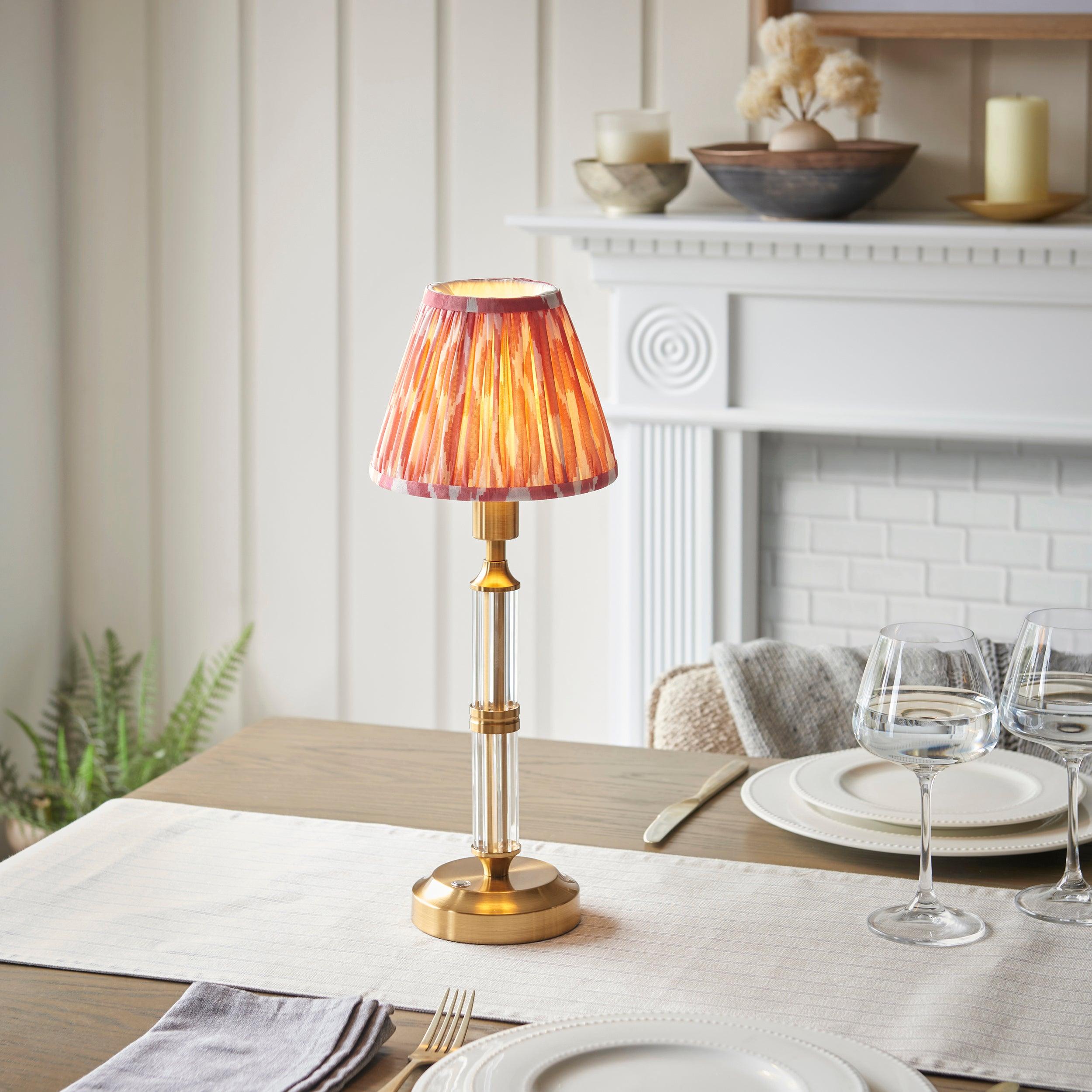 Morton Rechargeable Table Lamp & Ikat 16cm Coral Pink Shade