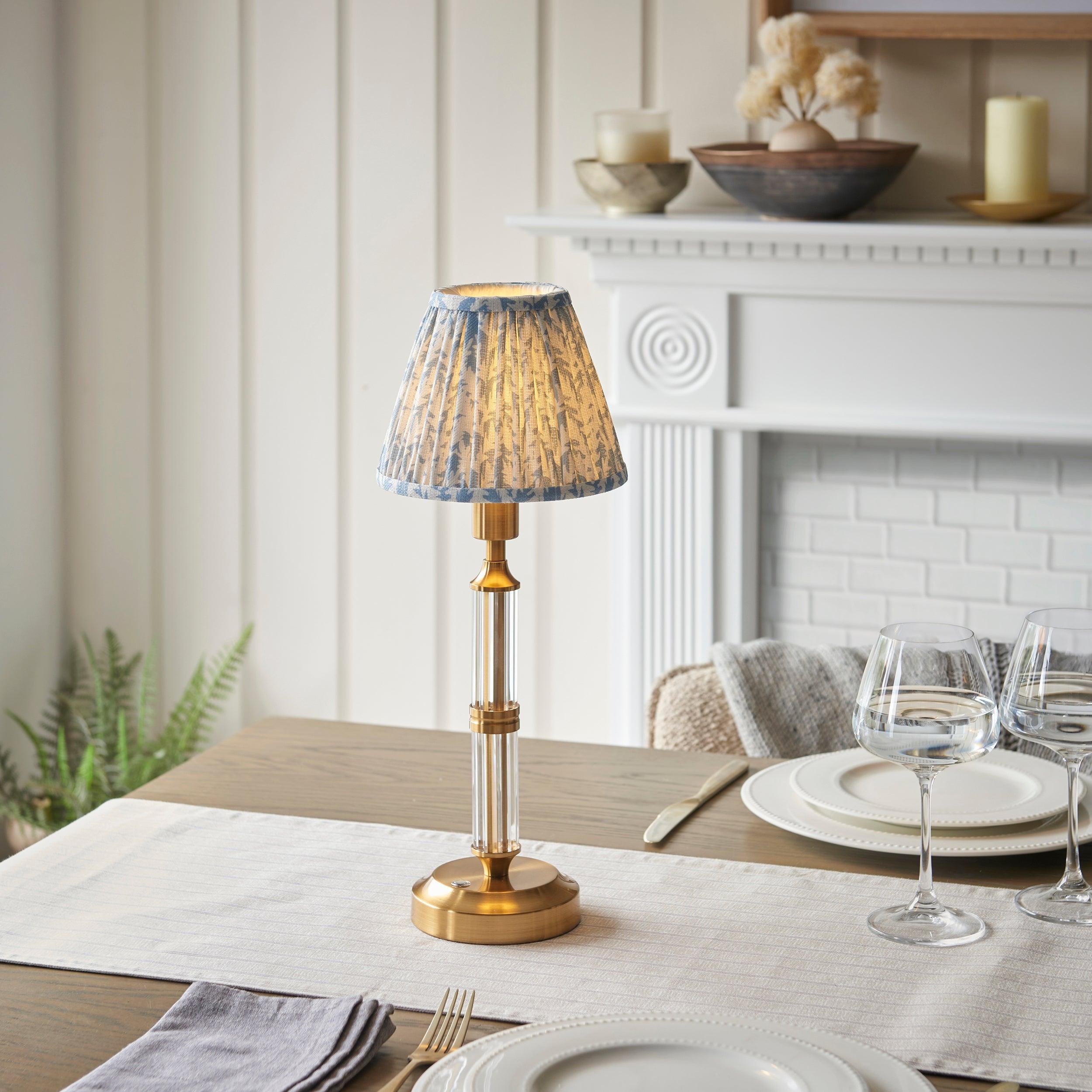 Morton Rechargeable Table Lamp & Leaf 16cm Shell Bay Blue Shade