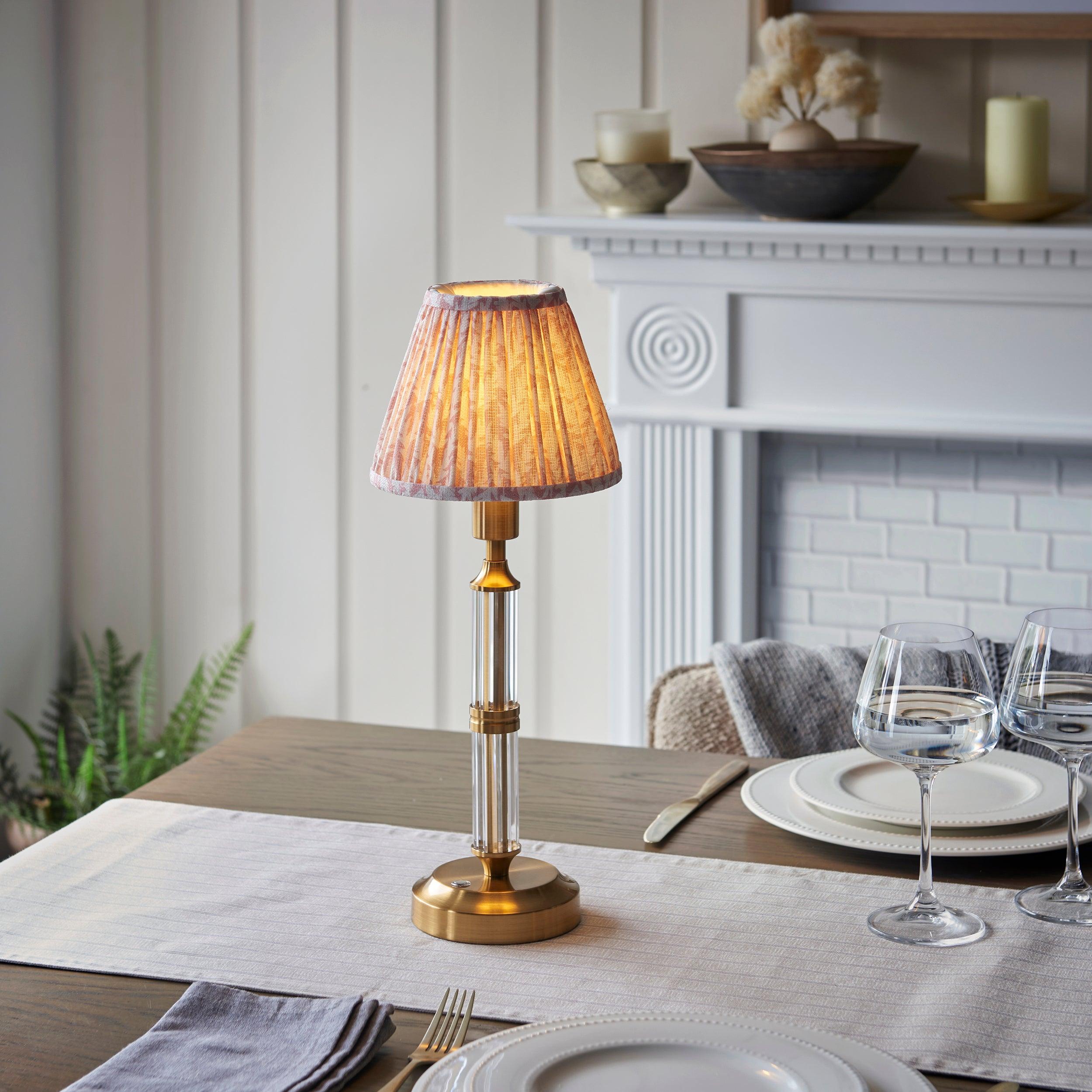 Morton Rechargeable Table Lamp & Leaf 16cm Peachy Keen Shade