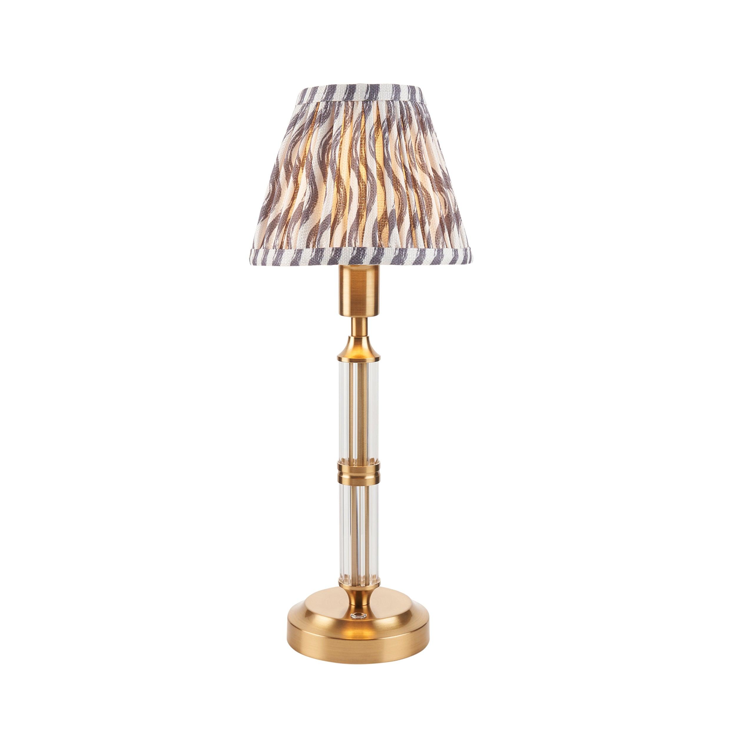 Morton Rechargeable Table Lamp & Ripple 16cm Pearl Grey Shade