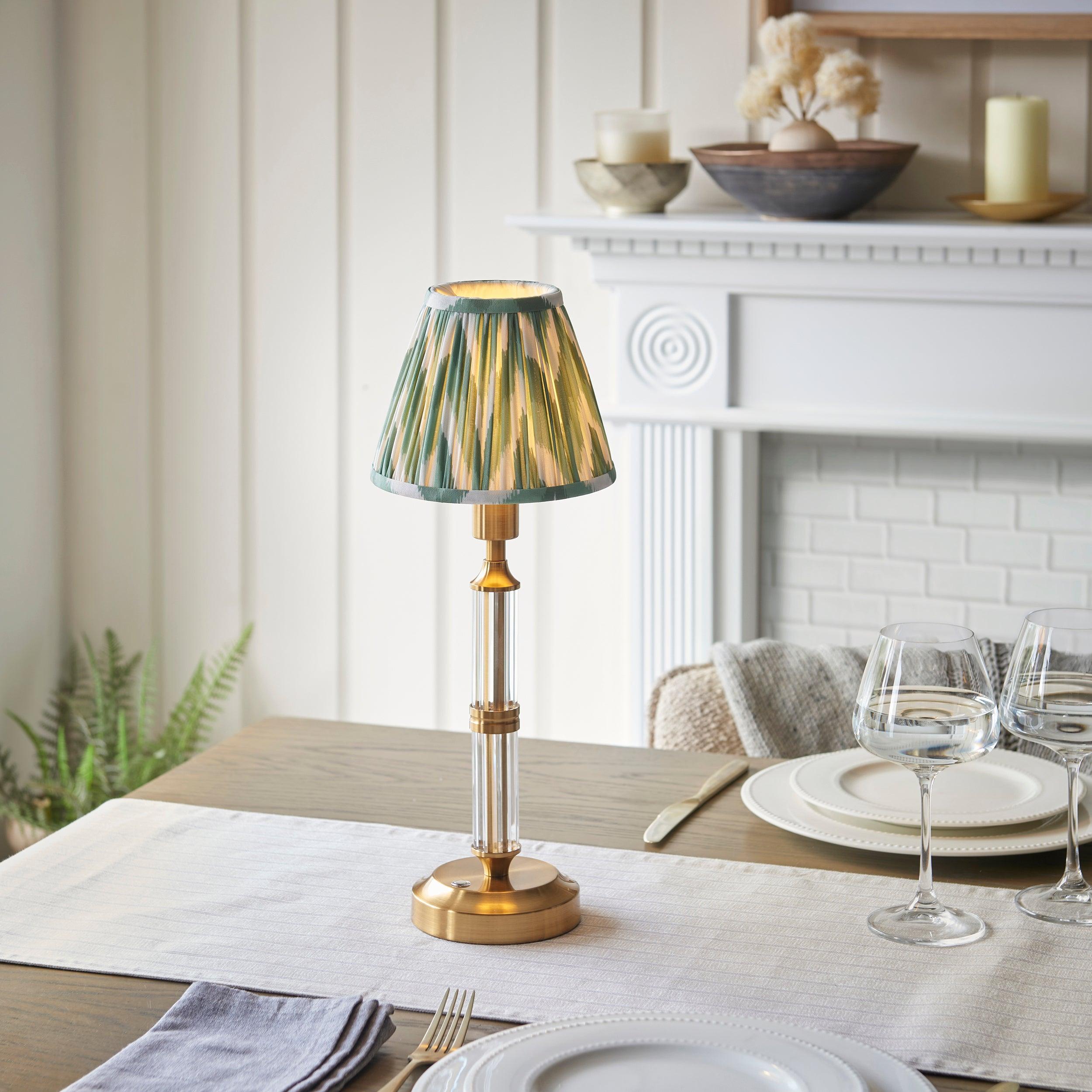 Morton Rechargeable Table Lamp & Zigzag 16cm Cotswold Green Shade