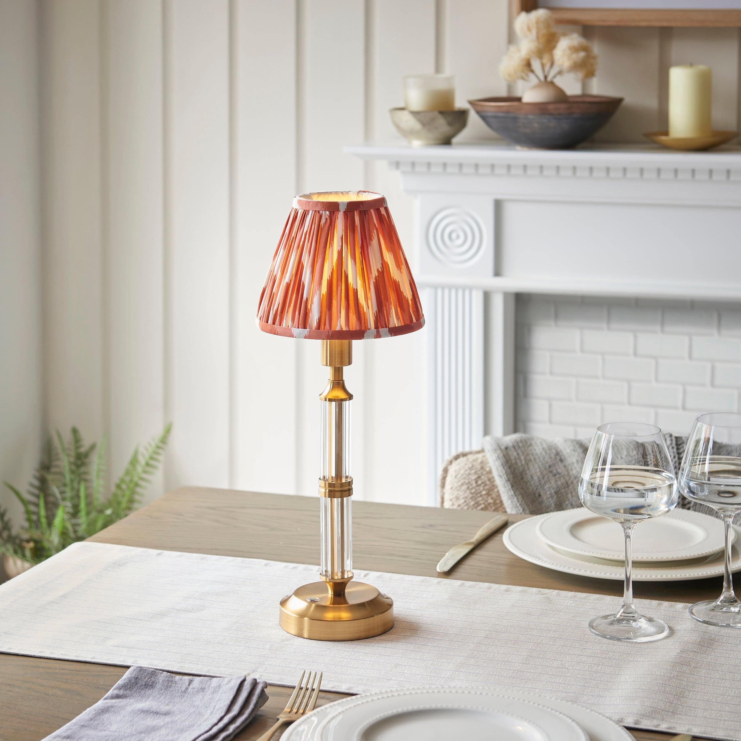 Morton Rechargeable Table Lamp & Zigzag 16cm Apricot Orange Shade