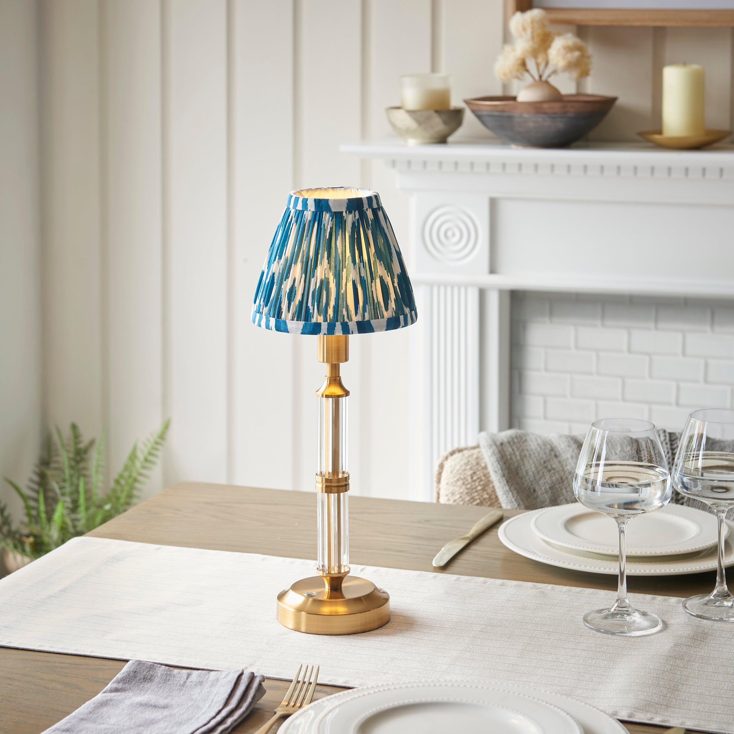 Morton Rechargeable Table Lamp & Ikat 16cm Marlin Blue Shade
