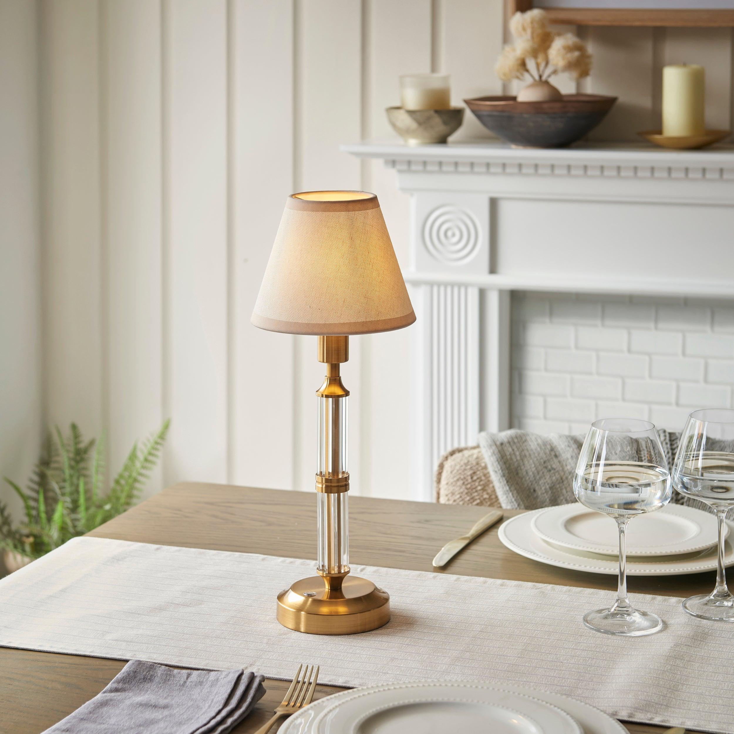 Morton Rechargeable Table Lamp & Ivy 16cm Vintage White Shade