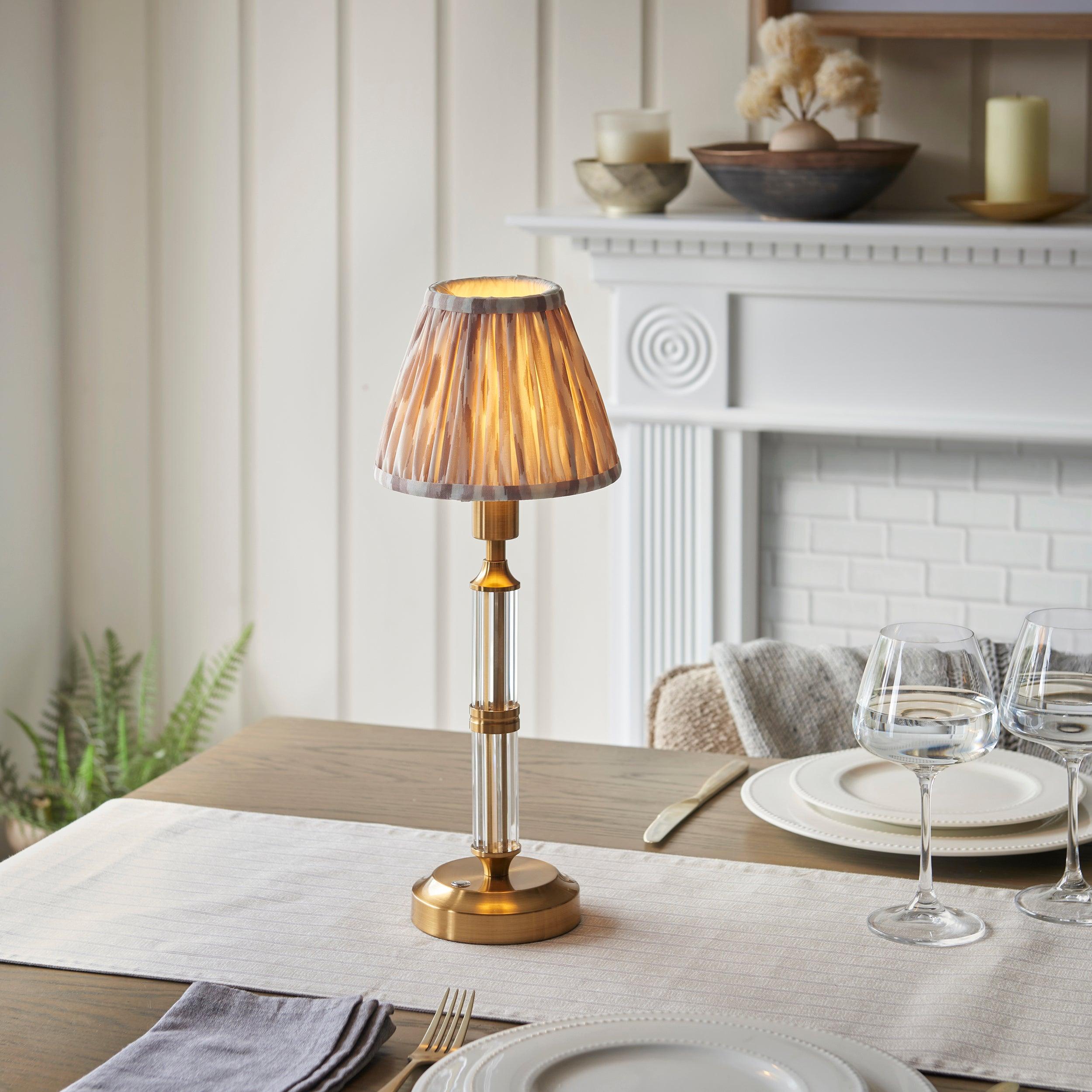 Morton Rechargeable Table Lamp & Ikat 16cm Neutral Shade