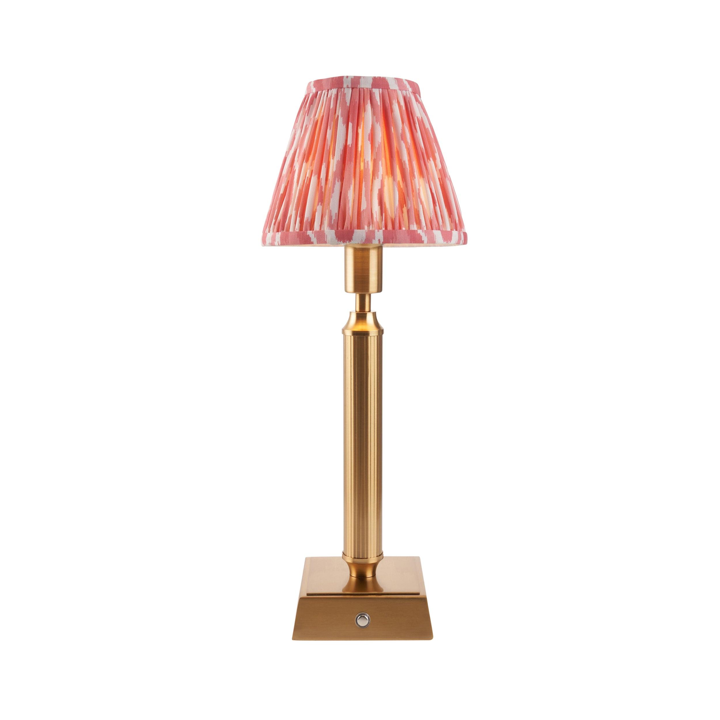 Trobridge Rechargeable Table Lamp & Ikat 16cm Coral Pink Shade
