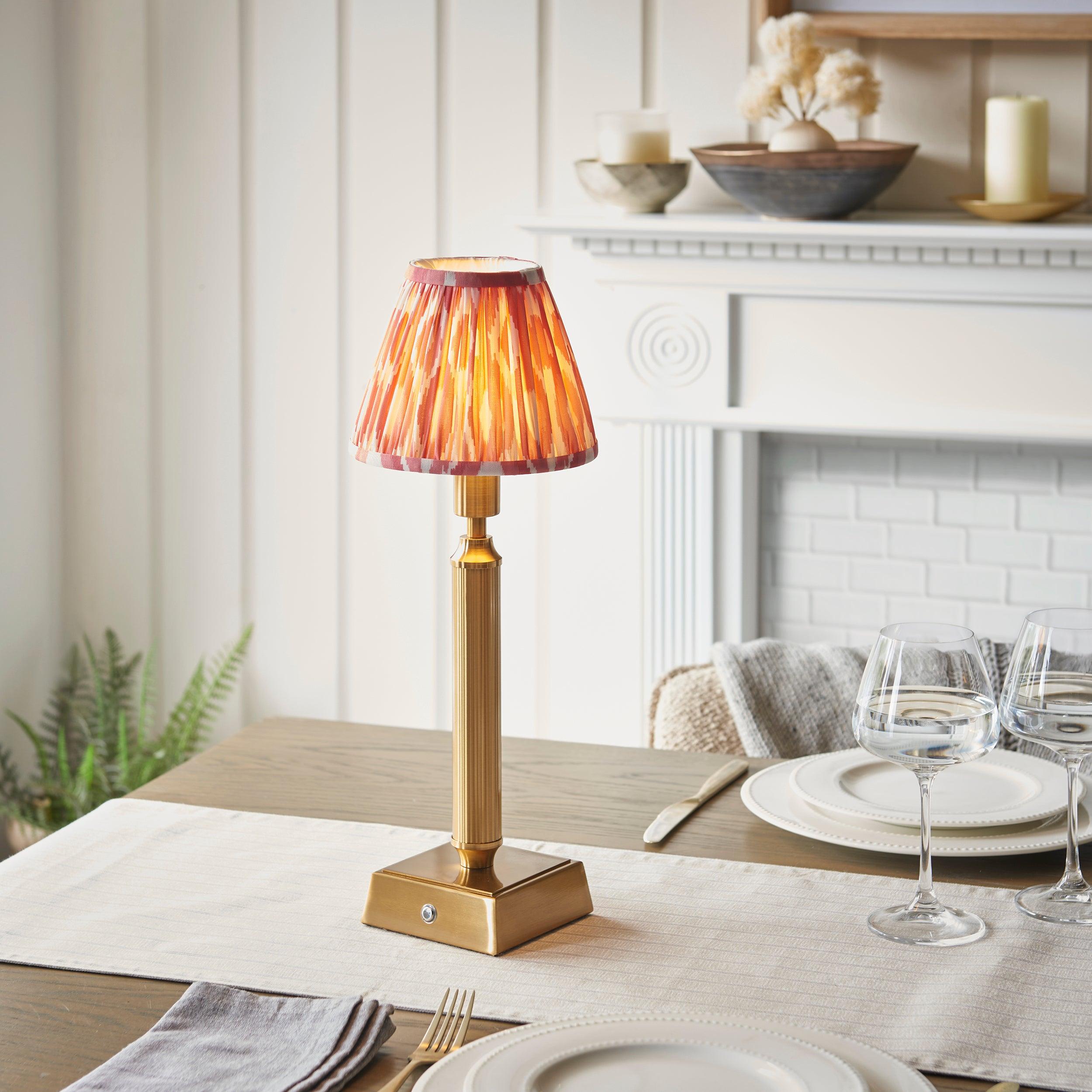 Trobridge Rechargeable Table Lamp & Ikat 16cm Coral Pink Shade