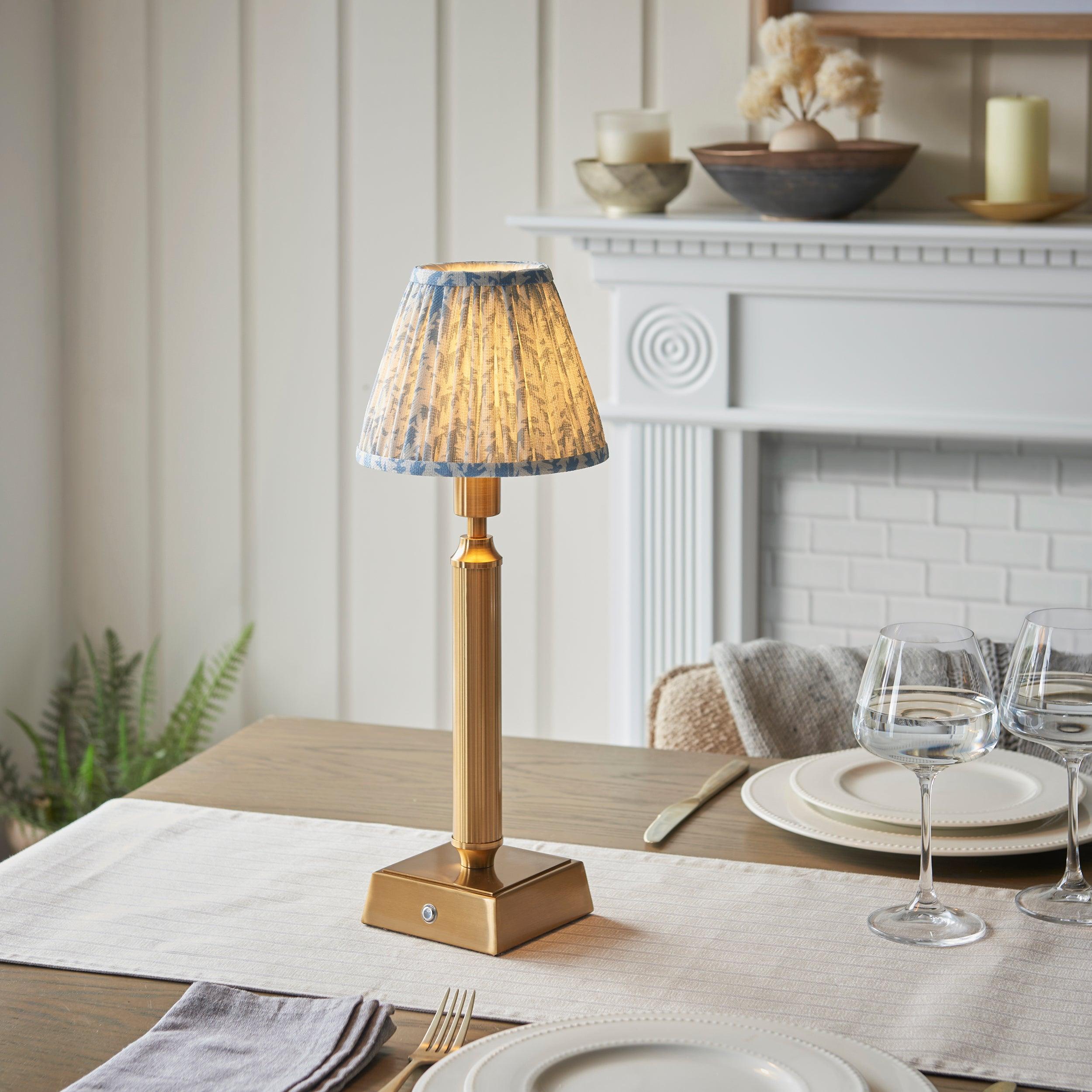 Trobridge Rechargeable Table Lamp & Leaf 16cm Shell Bay Blue Shade