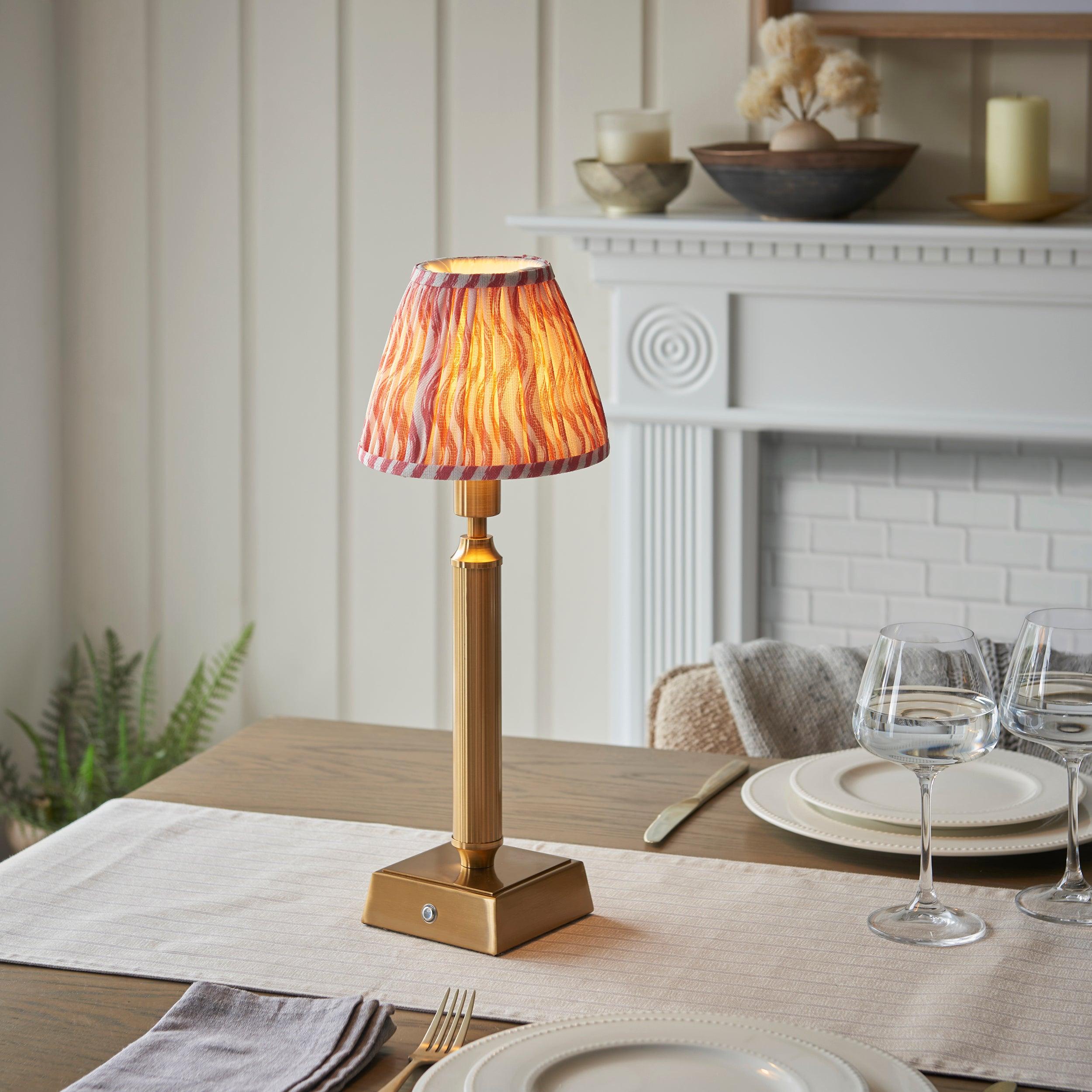 Trobridge Rechargeable Table Lamp & Ripple 16cm Coral Pink Shade